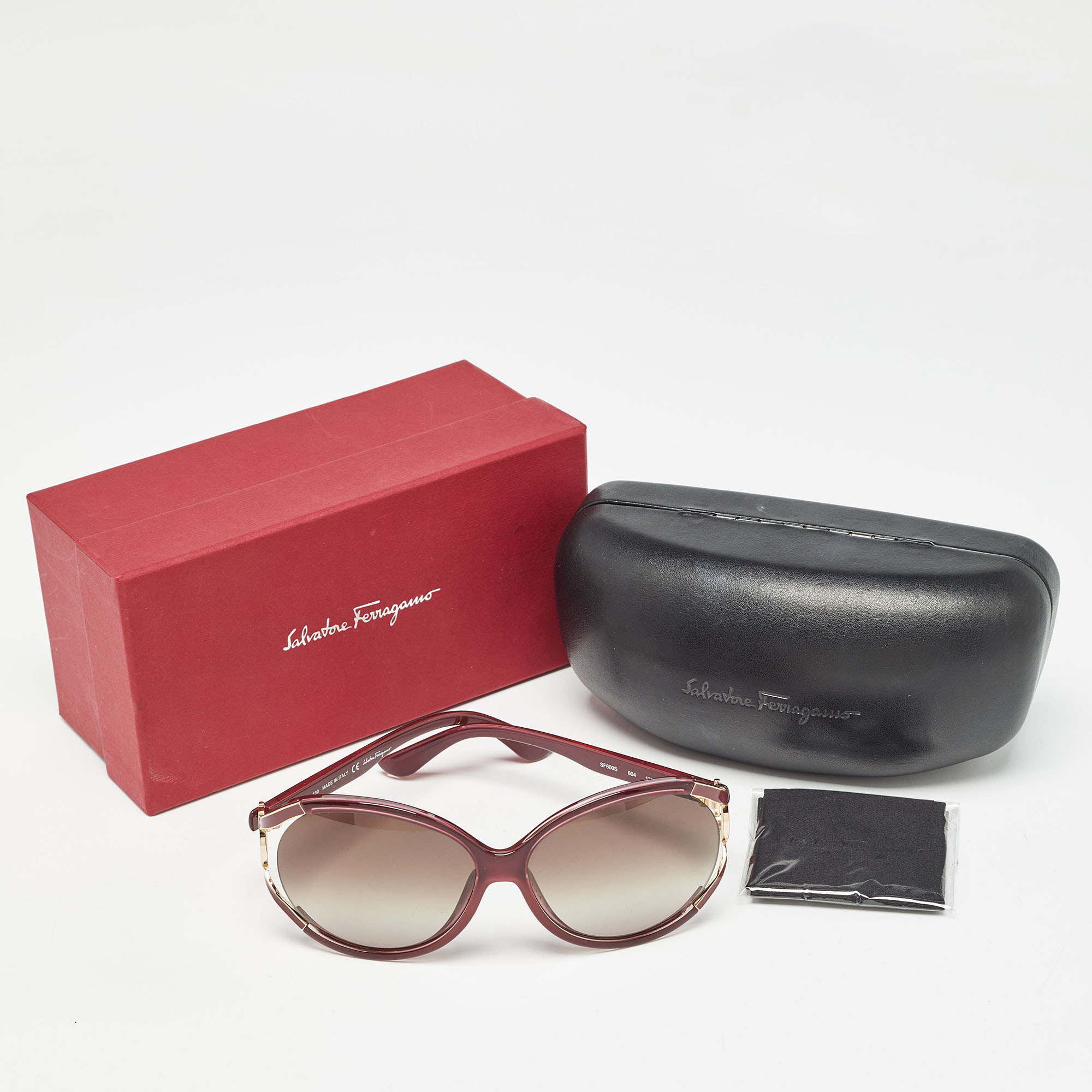 Salvatore Ferragamo Burgundy/Brown Gradient Gancini Oversized Sunglasses