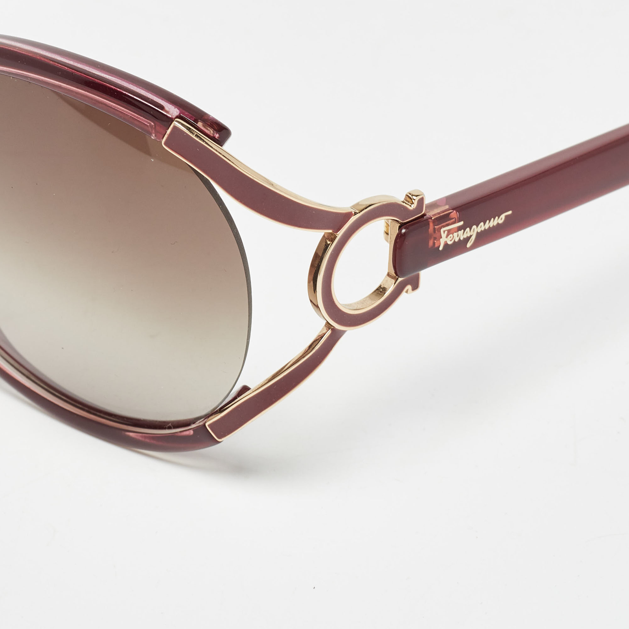 Salvatore Ferragamo Burgundy/Brown Gradient Gancini Oversized Sunglasses