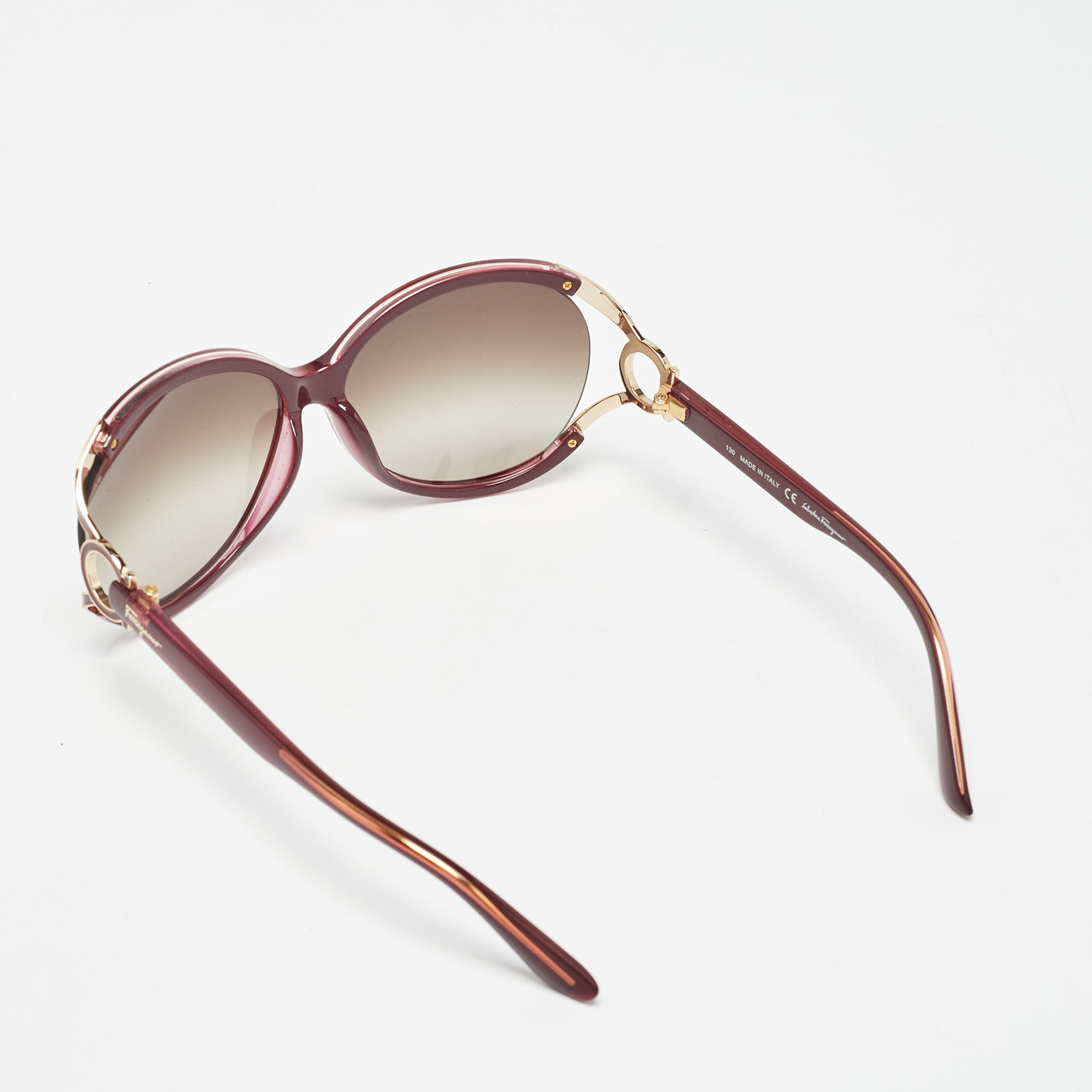 Salvatore Ferragamo Burgundy/Brown Gradient Gancini Oversized Sunglasses