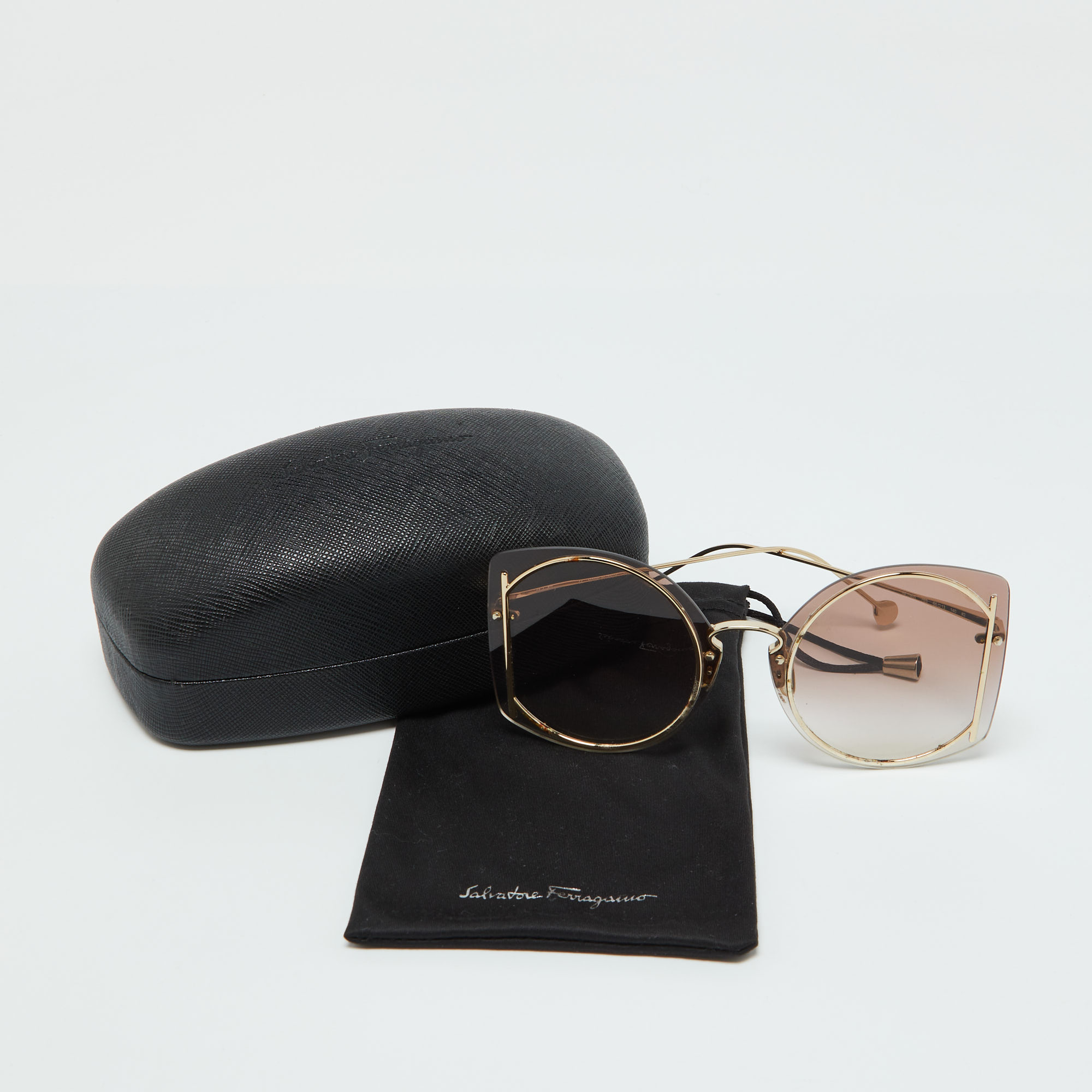 Salvatore Ferragamo Gold Tone/Pink Gradient SF196S Gancini Butterfly Sunglasses