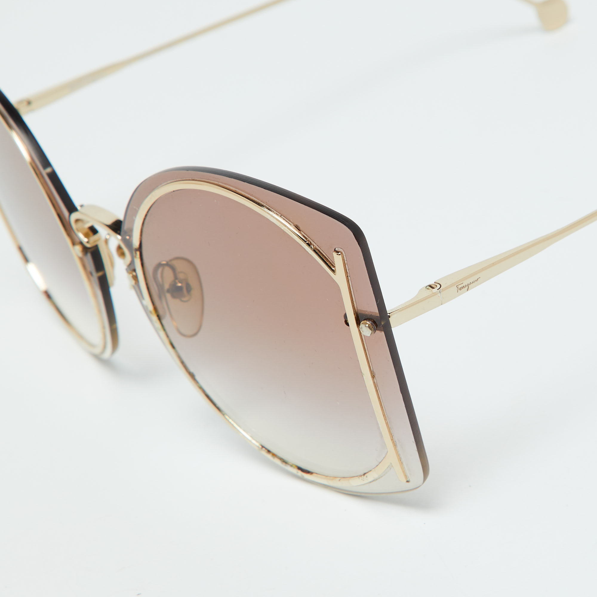 Salvatore Ferragamo Gold Tone/Pink Gradient SF196S Gancini Butterfly Sunglasses