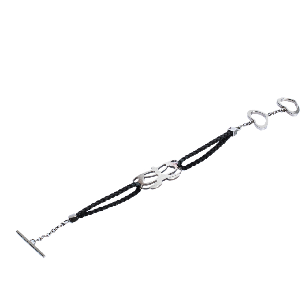 Salvatore Ferragamo Black Braided Leather Sterling Silver Butterfly Bracelet
Salvatore Ferragamo Black Braided Leather Sterling Silver Butterfly Bracelet