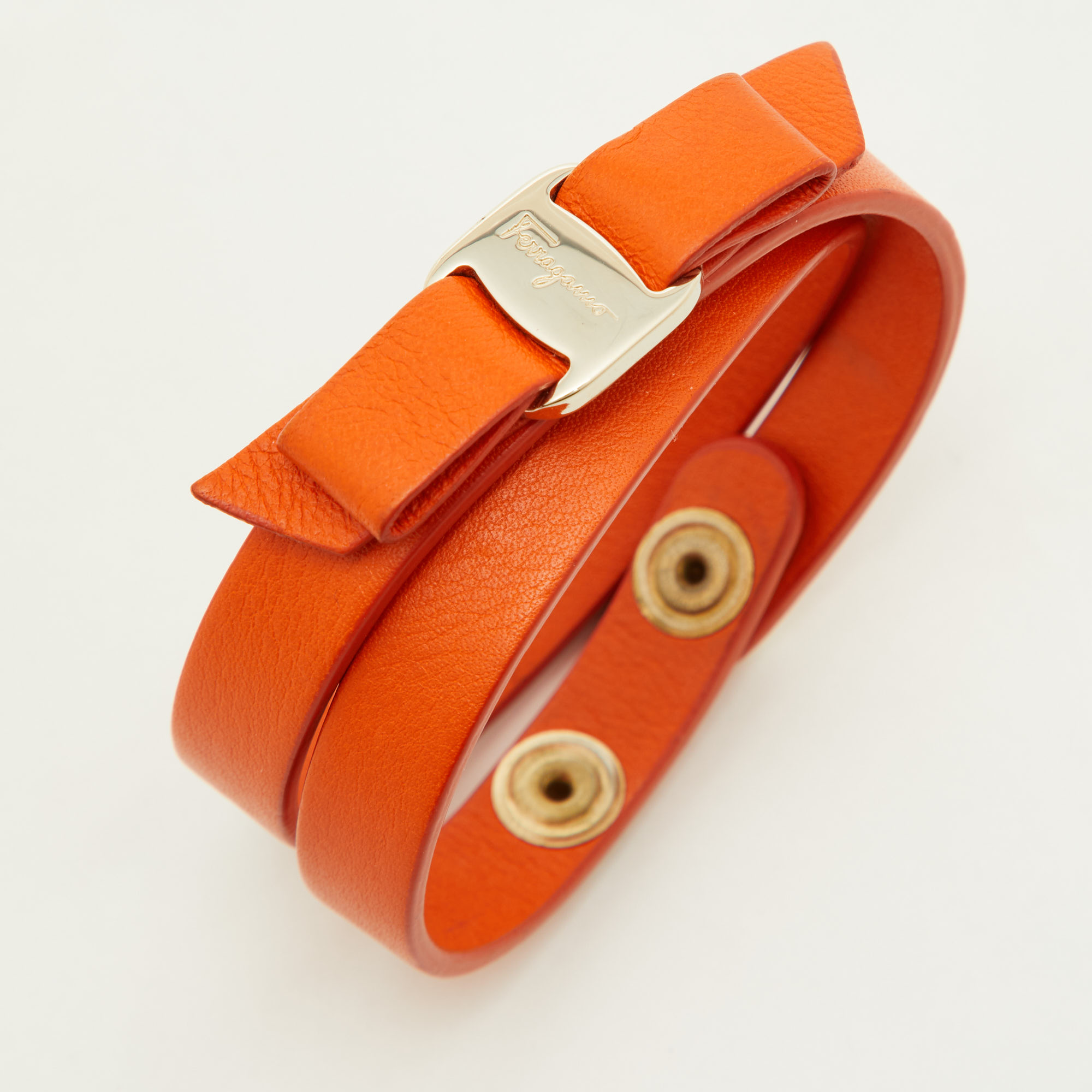 Salvatore Ferragamo Orange Vara Bow Double Wrap Bracelet