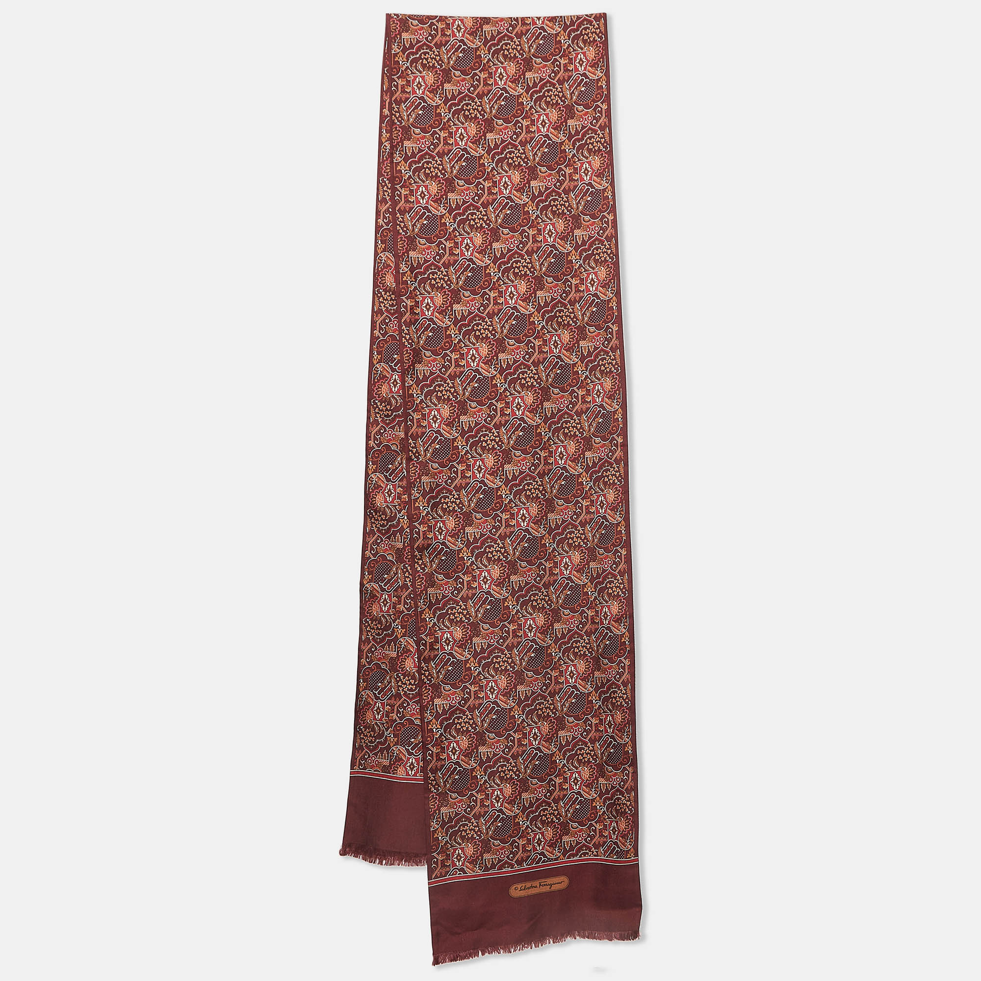 Salvatore ferragamo burgundy printed silk scarf