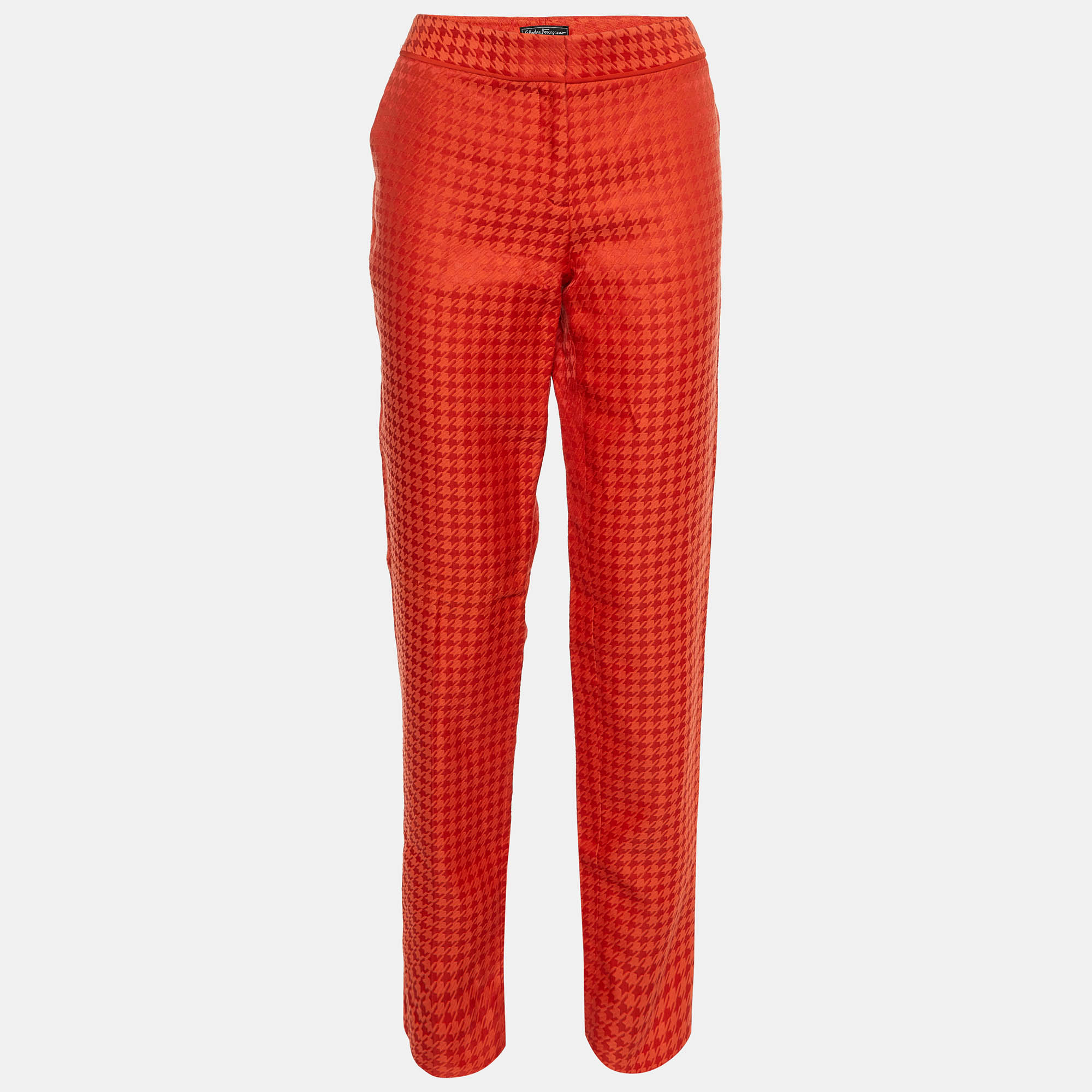 Salvatore Ferragamo Red Houndstooth Pattern Cotton & Silk Trousers M
Salvatore Ferragamo Red Houndstooth Pattern Cotton & Silk Trousers M