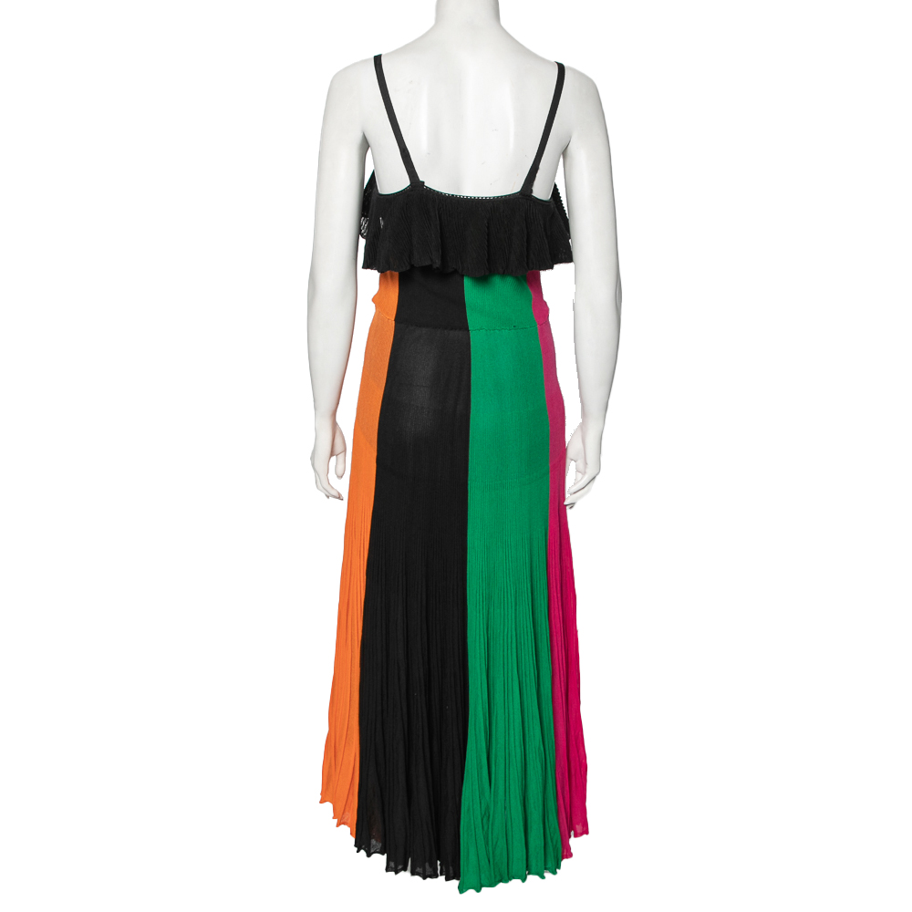 Salvatore Ferragamo Multicolor Pleated Knit Maxi Dress S