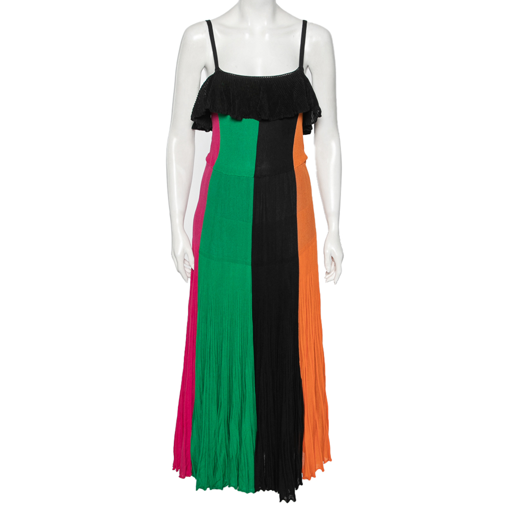 Salvatore ferragamo multicolor pleated knit maxi dress s