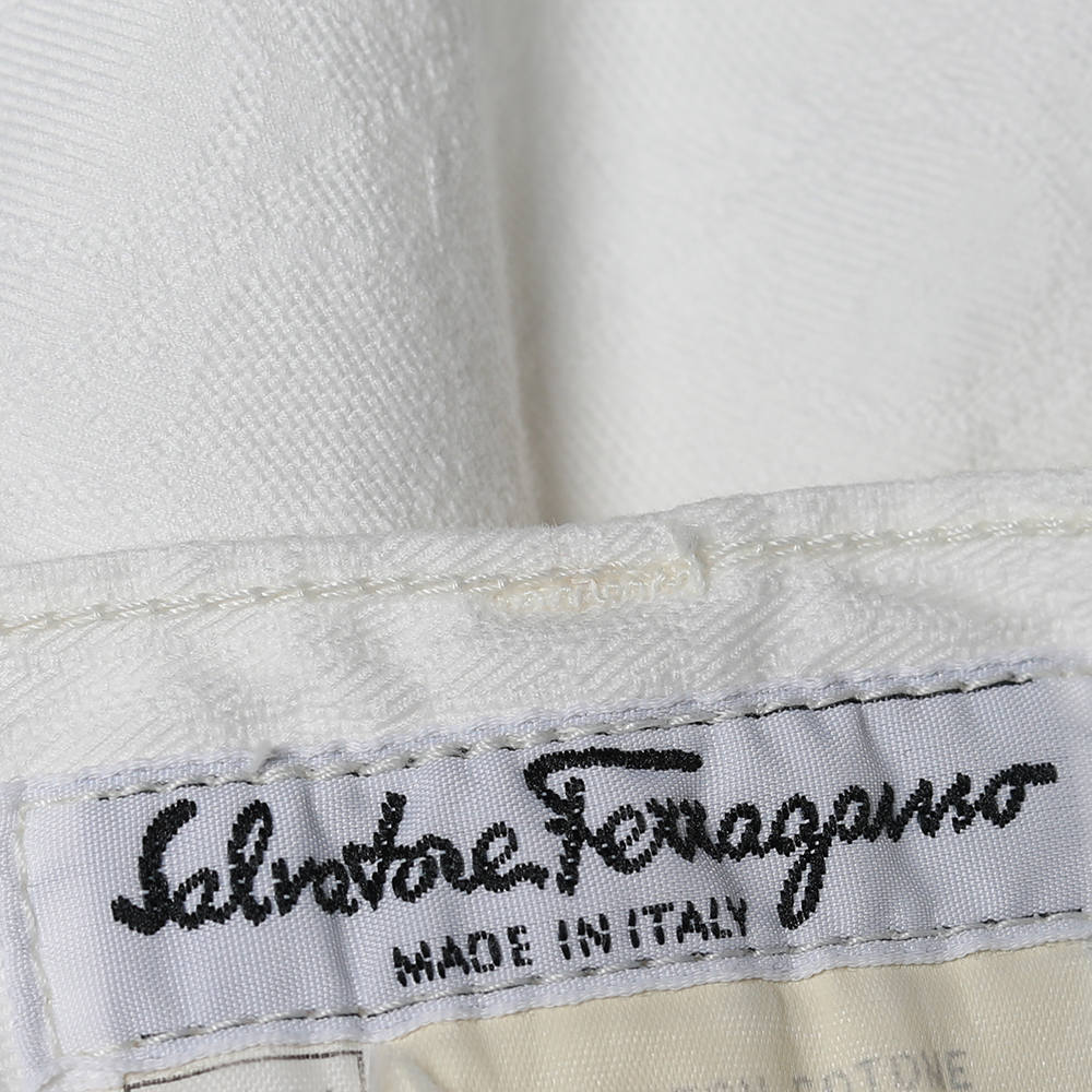 Salvatore Ferragamo Vintage White Gancini Pattern Denim Straight Leg Jeans M