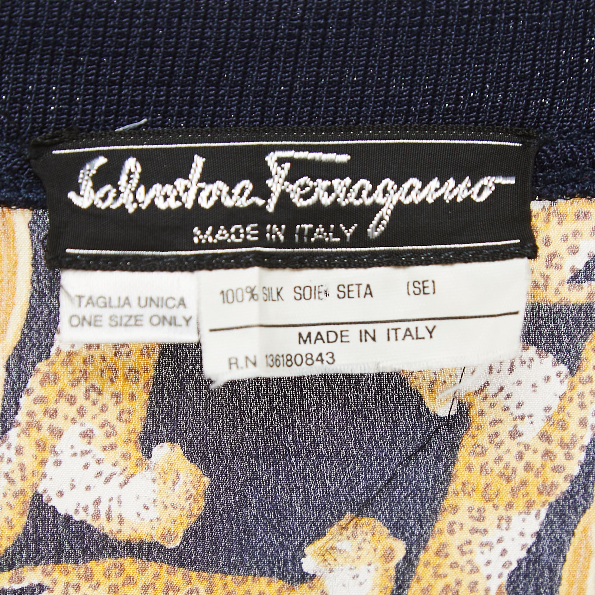 Salvatore Ferragamo Navy Blue/Yellow Abstract Leopard Print Silk Crew Neck Sweatshirt One Size