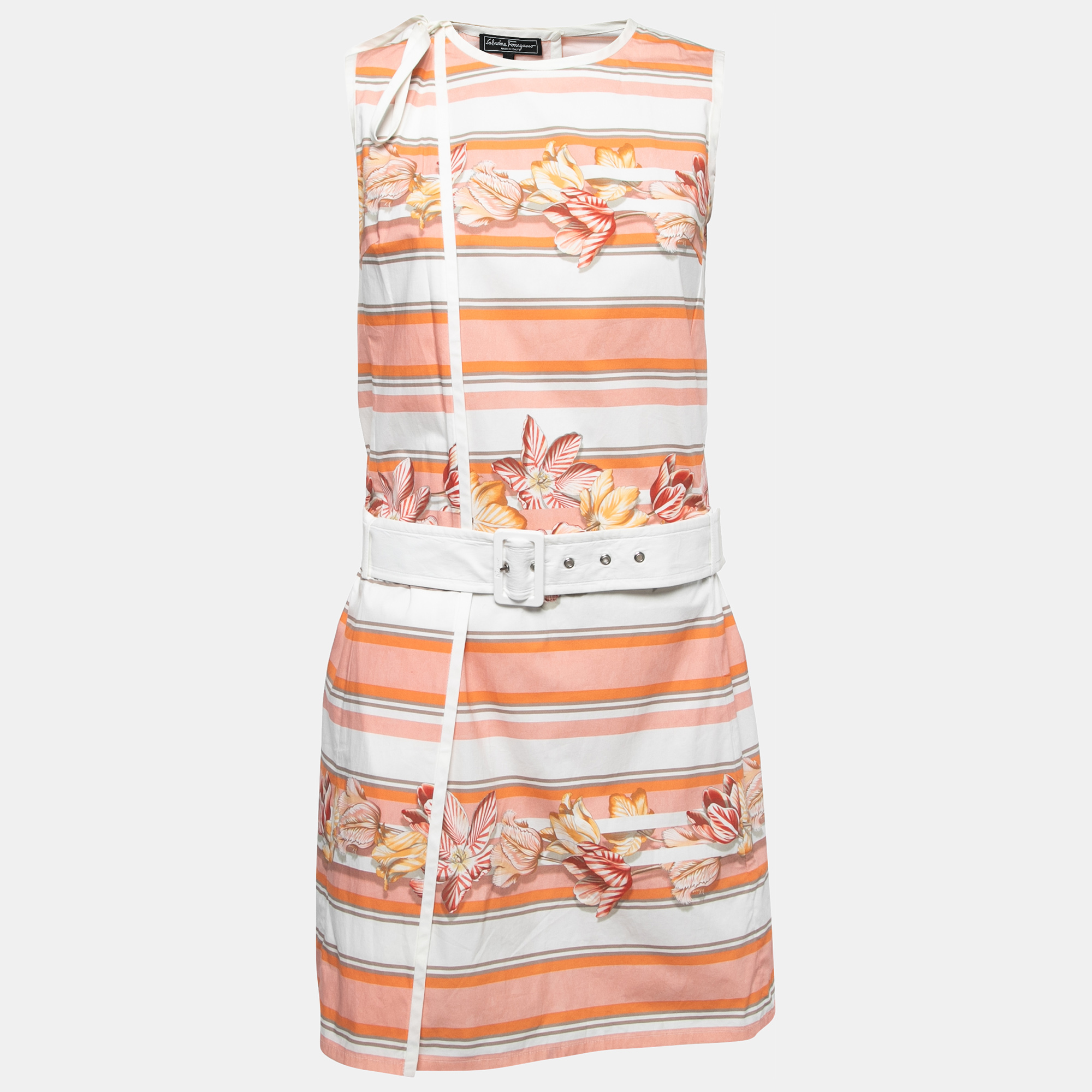 Salvatore Ferragamo Multicolor Printed Cotton Belted Shirt Dress S