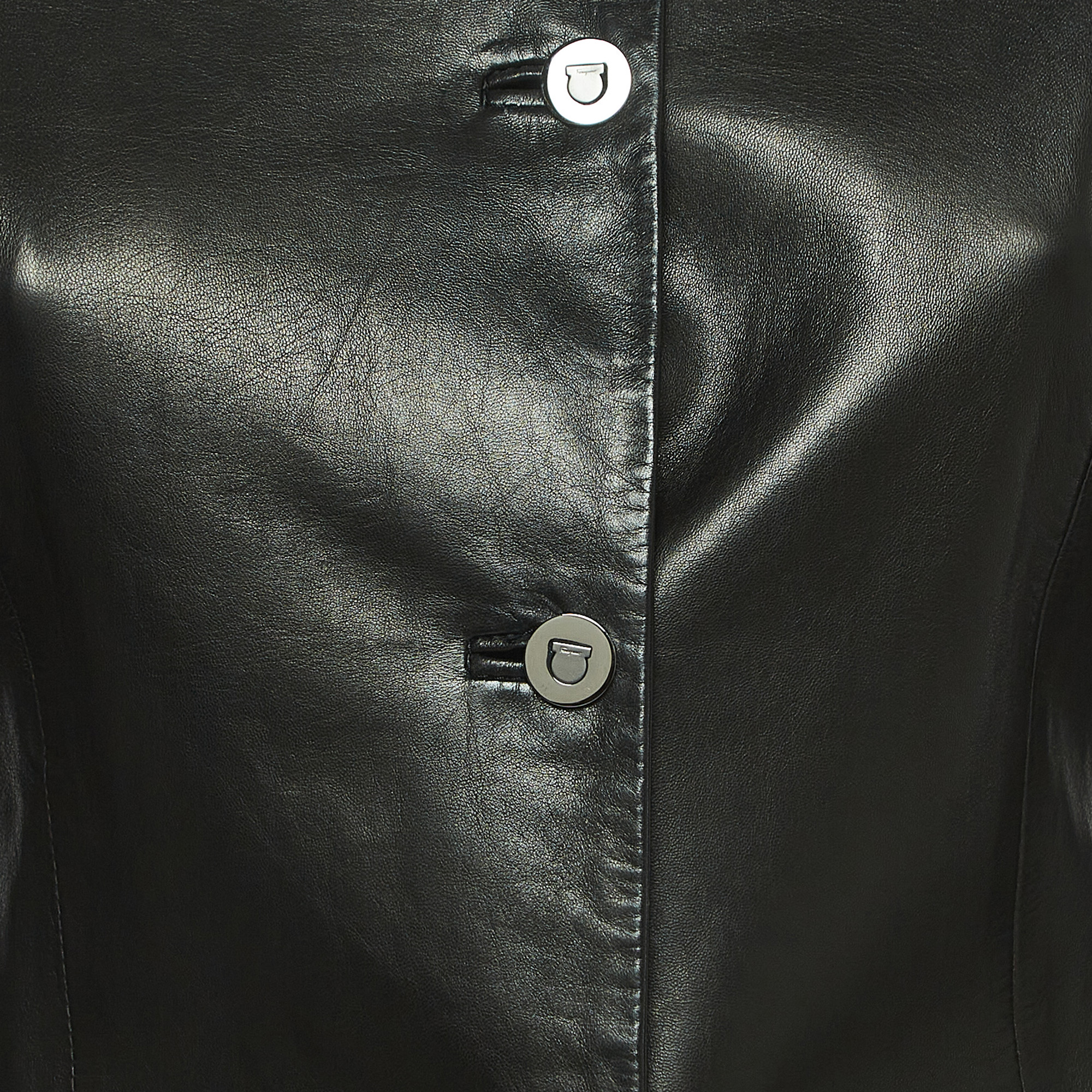 Salvatore Ferragamo Vintage Black Leather Buttoned Jacket S