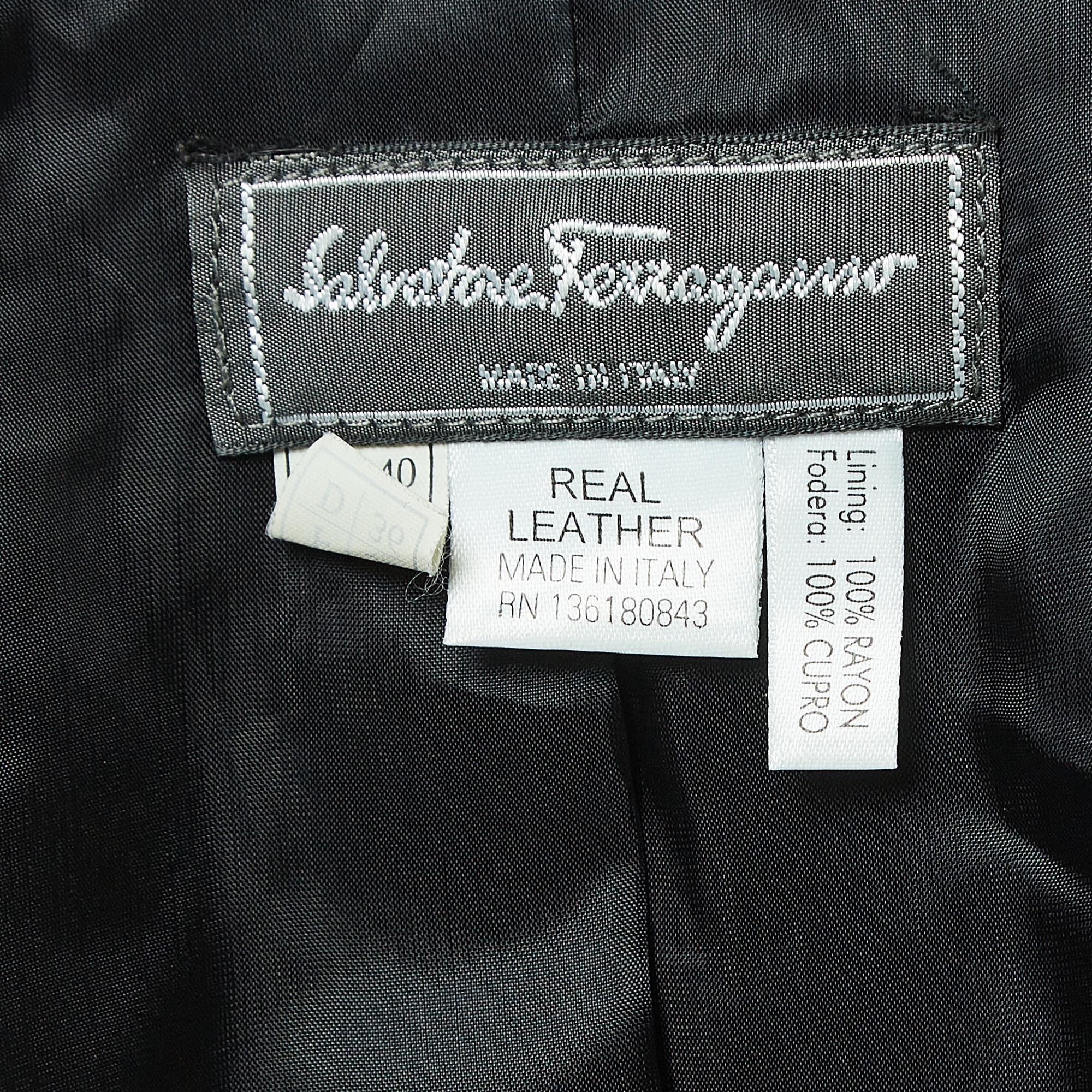 Salvatore Ferragamo Vintage Black Leather Buttoned Jacket S