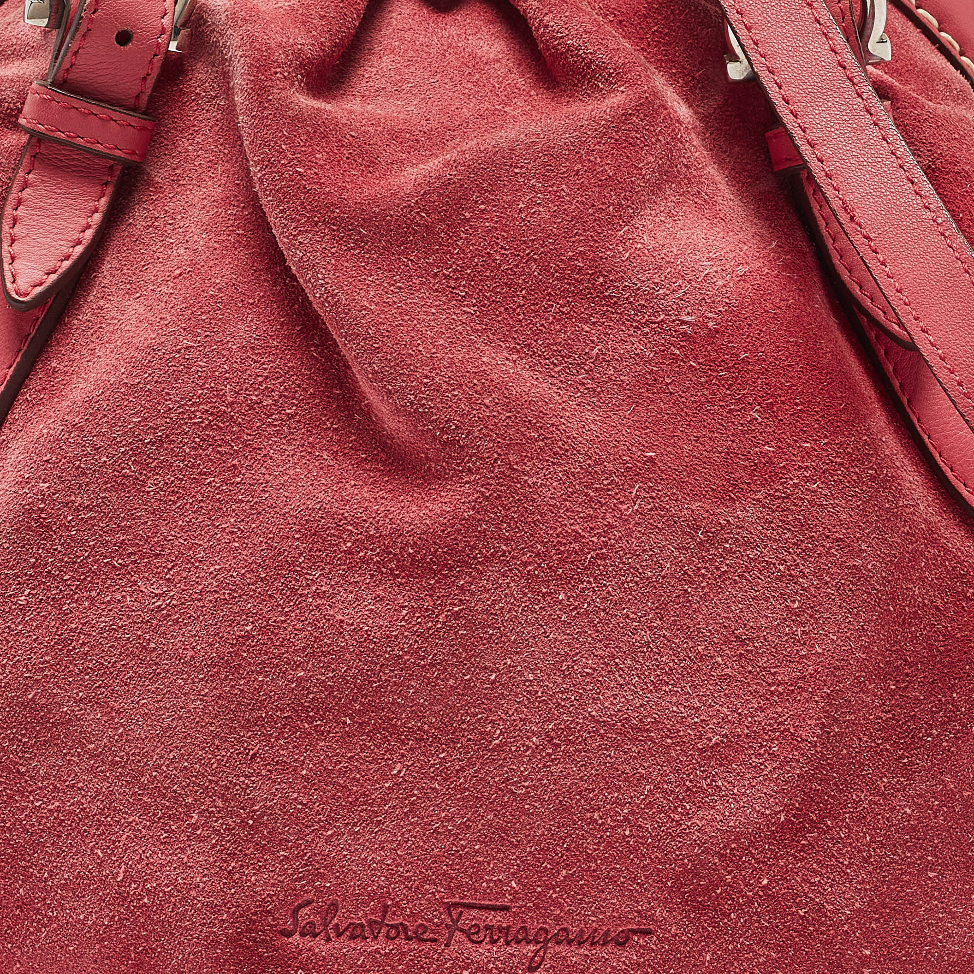 Salvatore Ferragamo Pink Suede And Leather Buckle Satchel