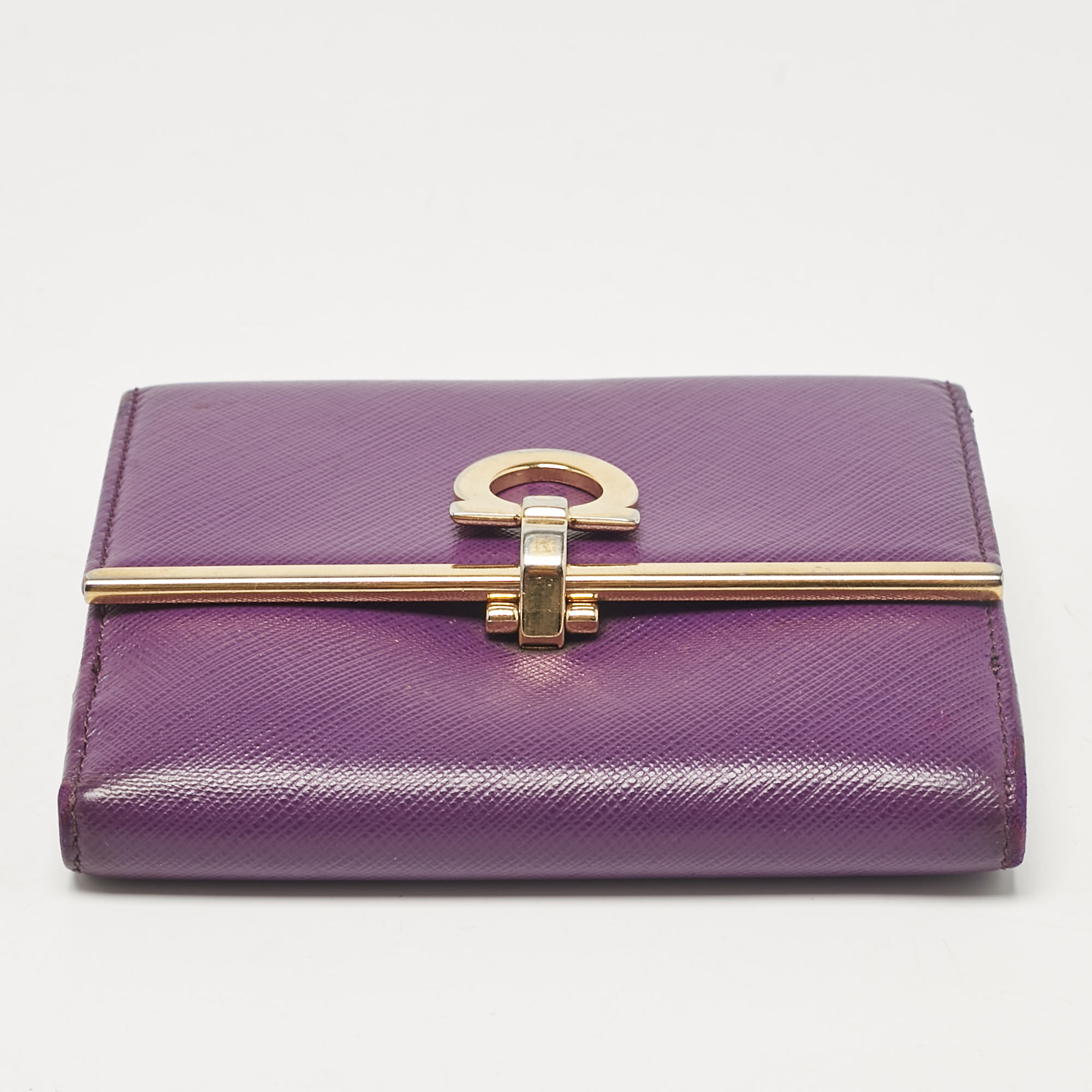 Salvatore Ferragamo Purple Leather Gancio Clasp French Wallet