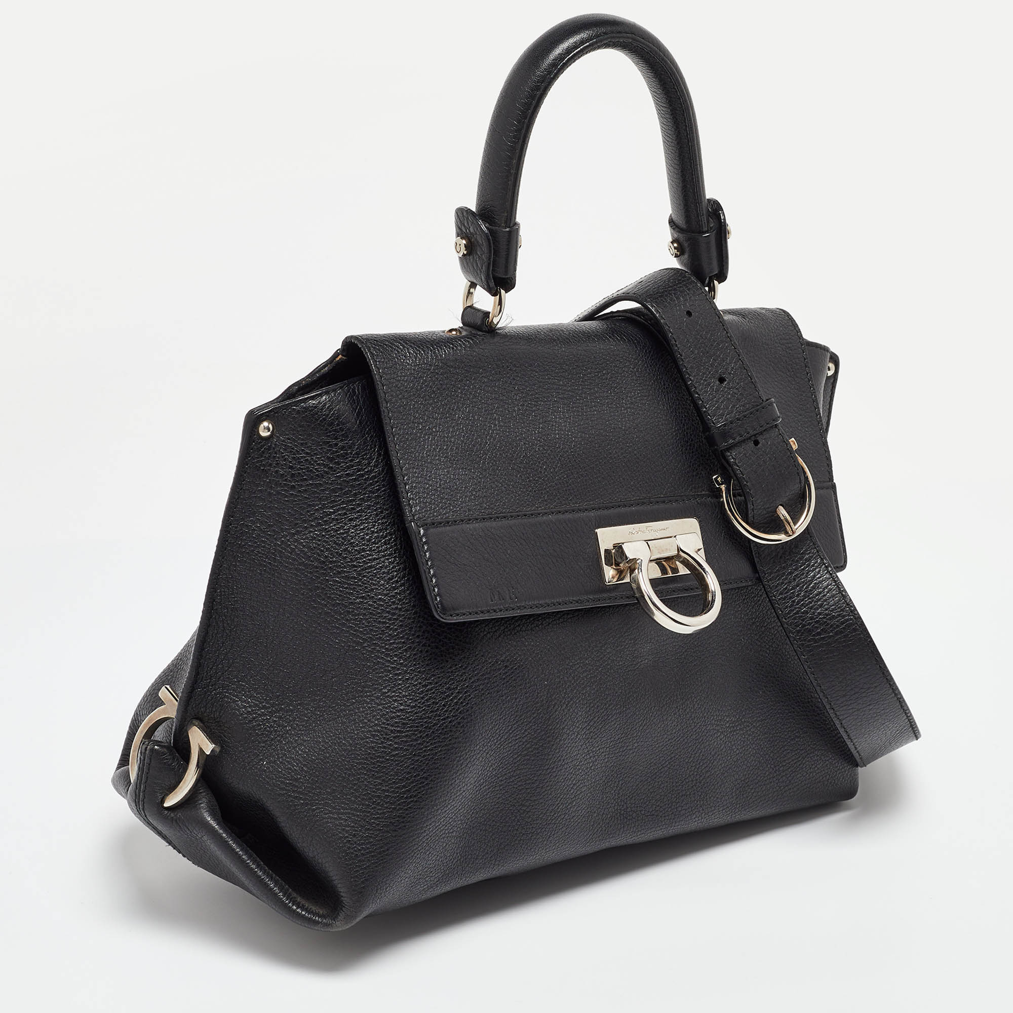 Salvatore Ferragamo Black Leather Sofia Top Handle Bag