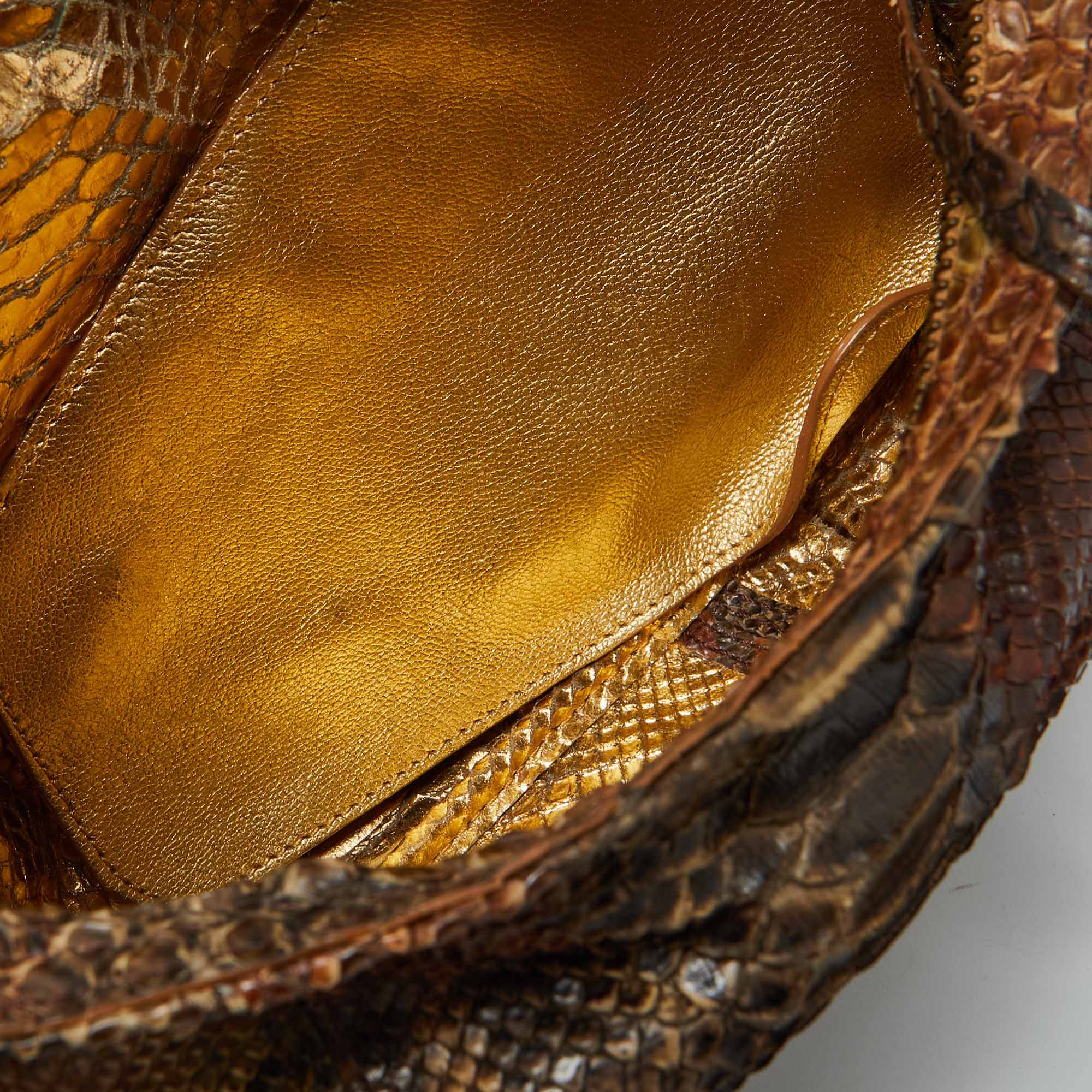 Salvatore Ferragamo Brown Python Leather Hobo