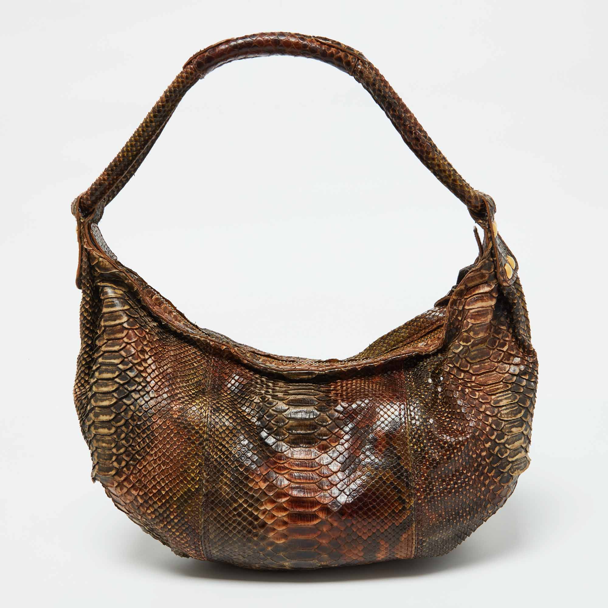 Salvatore Ferragamo Brown Python Leather Hobo