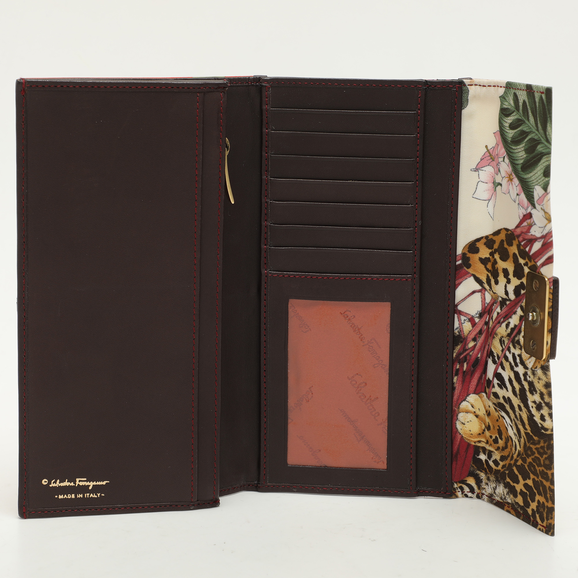 Salvatore Ferragamo Multicolor Jungle Print Fabric Flap Continental Wallet