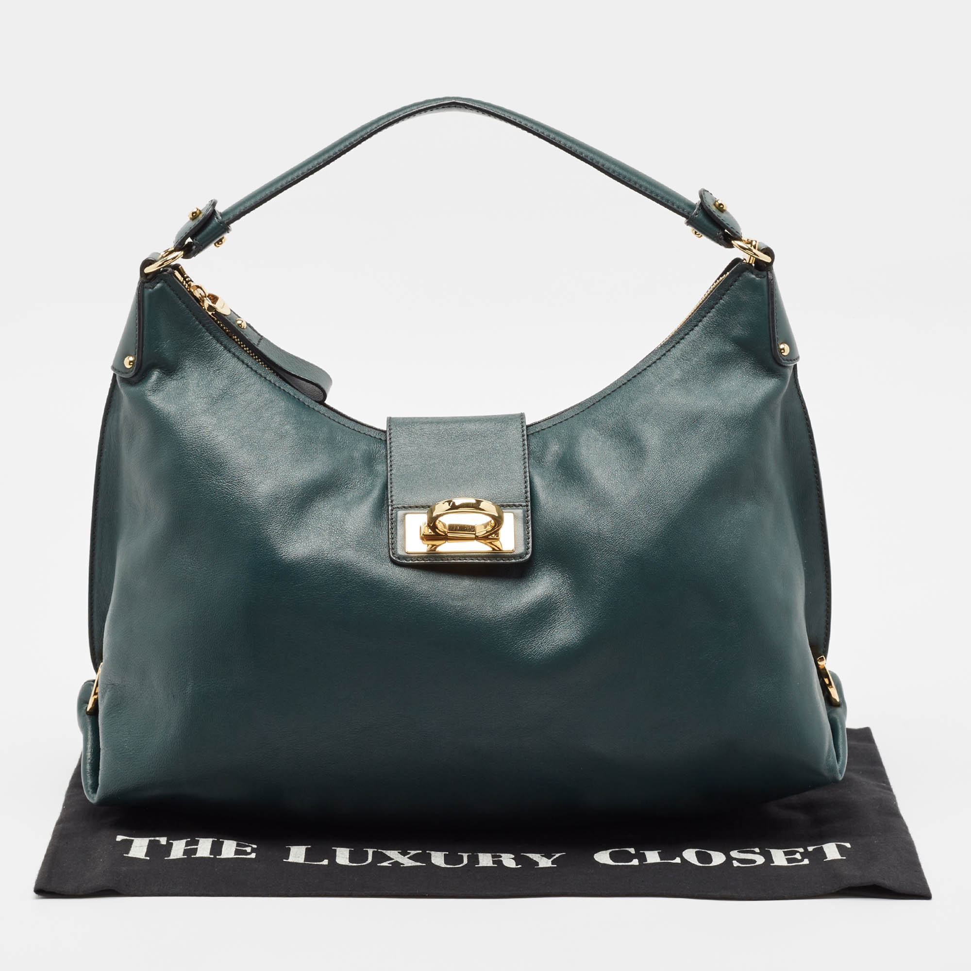 Salvatore Ferragamo Dark Green Leather Fanisa Hobo