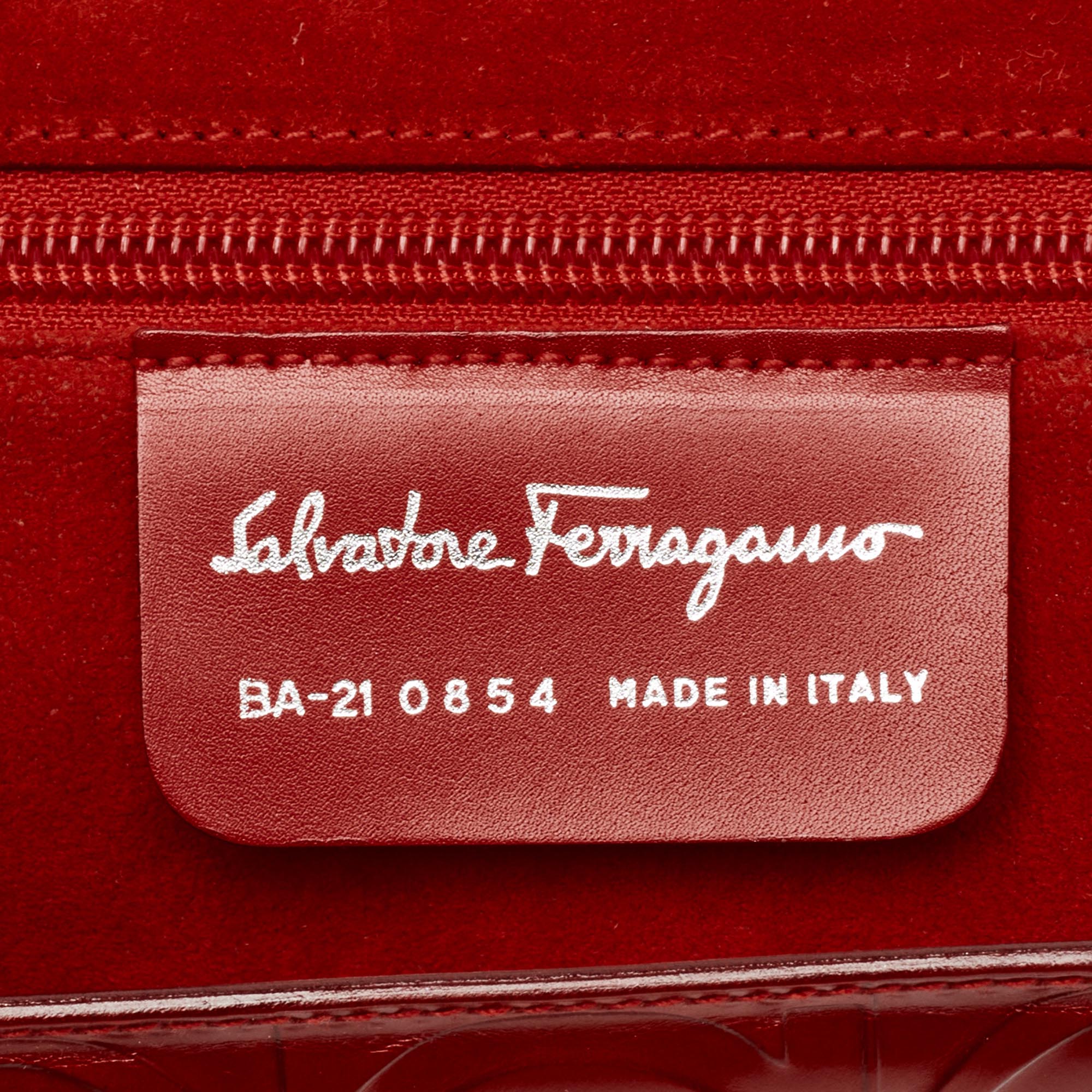 Salvatore Ferragamo Red Gancini Embossed Leather Shoulder Bag