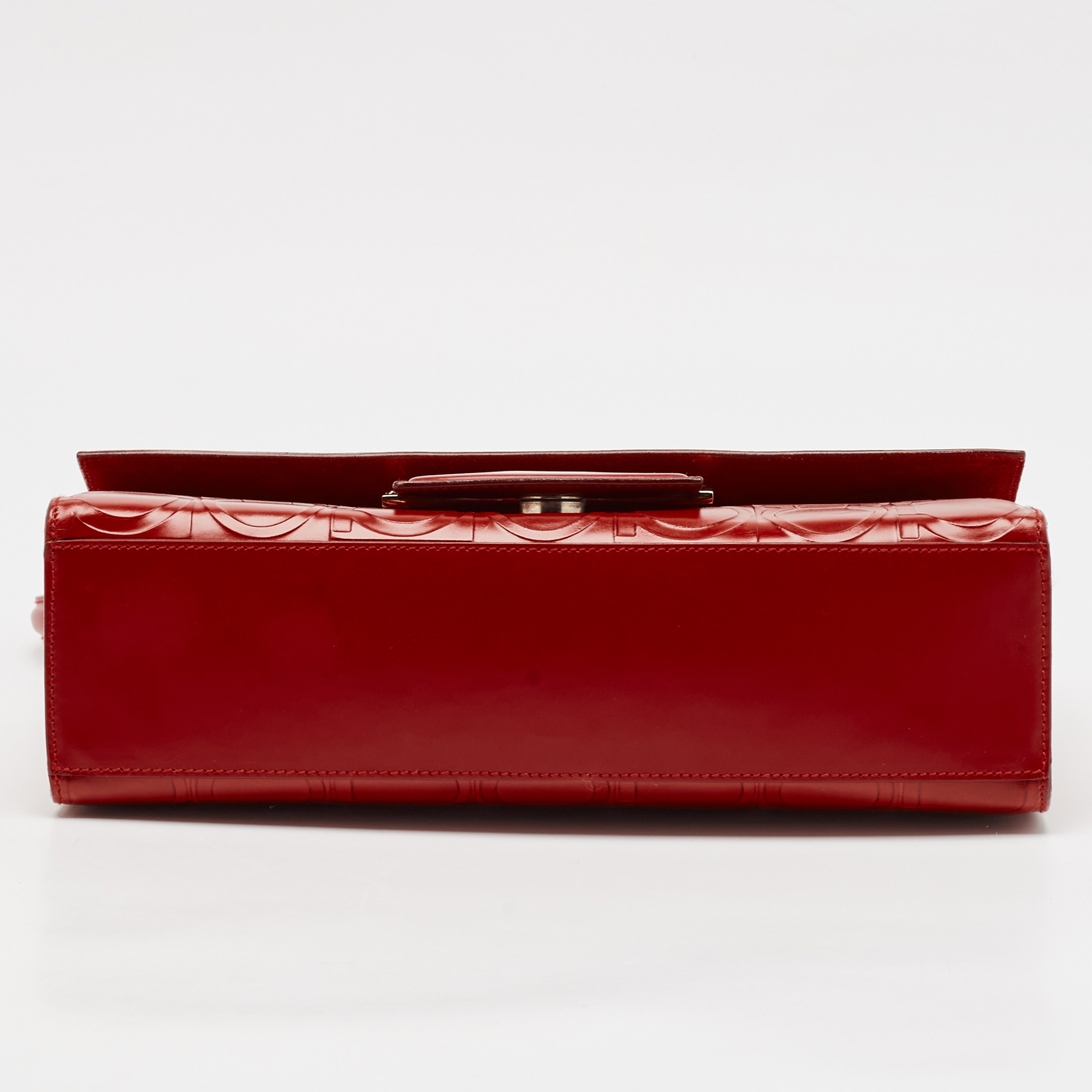 Salvatore Ferragamo Red Gancini Embossed Leather Shoulder Bag