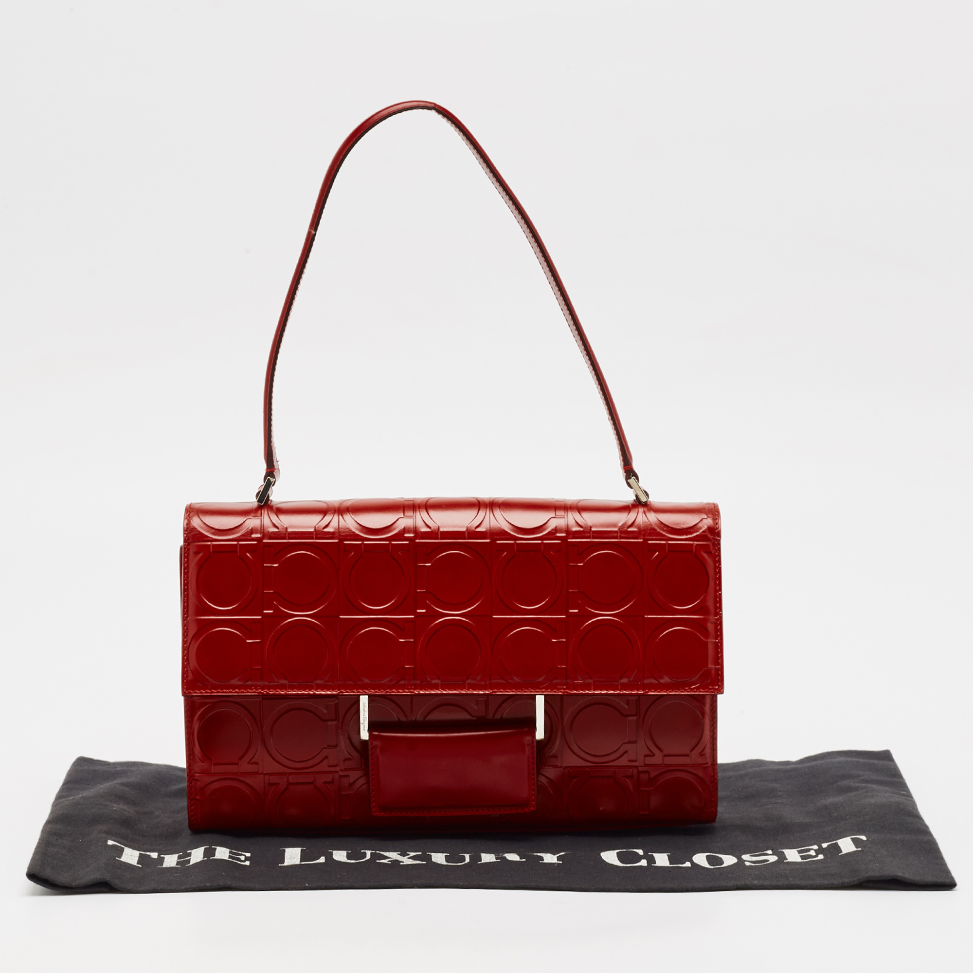 Salvatore Ferragamo Red Gancini Embossed Leather Shoulder Bag