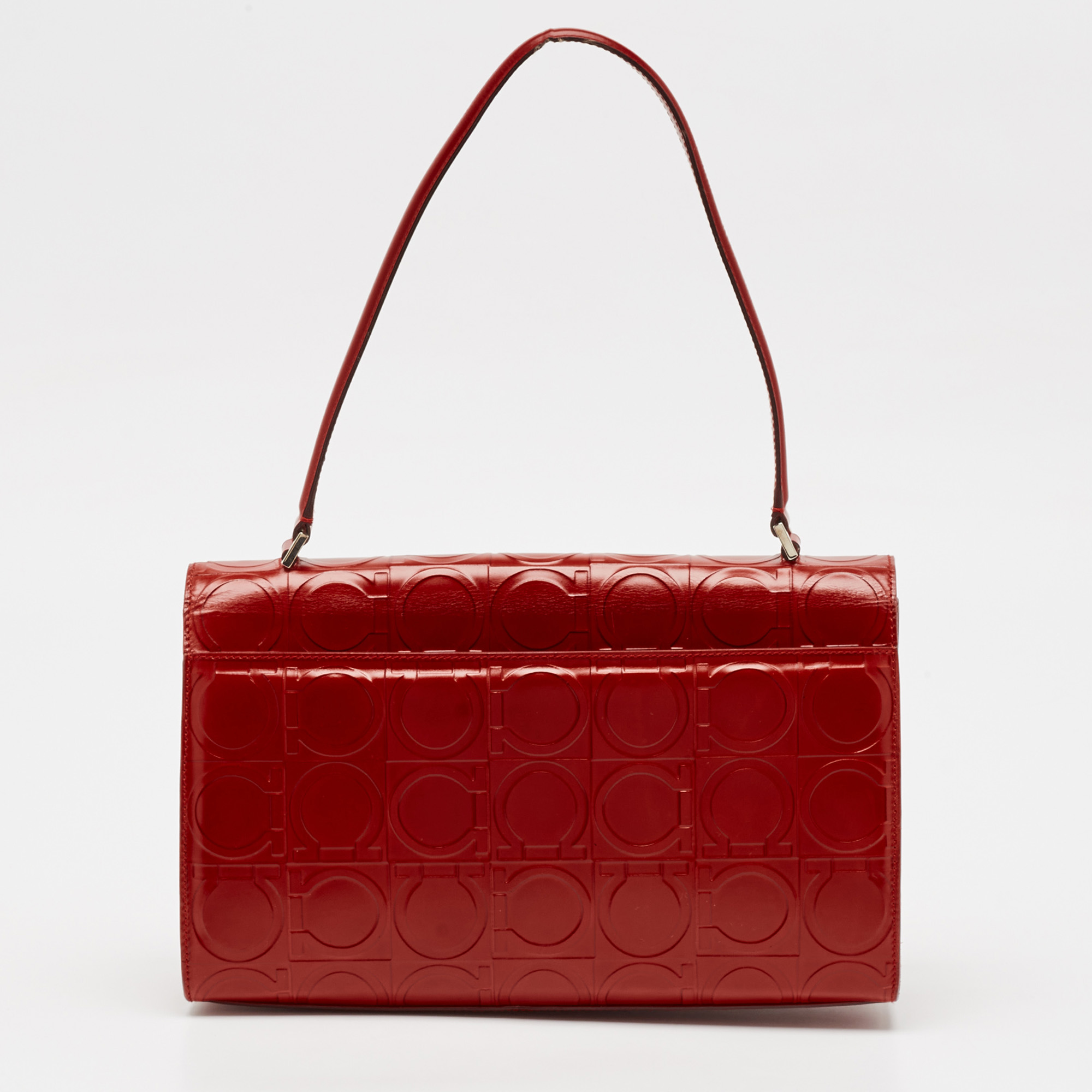 Salvatore Ferragamo Red Gancini Embossed Leather Shoulder Bag