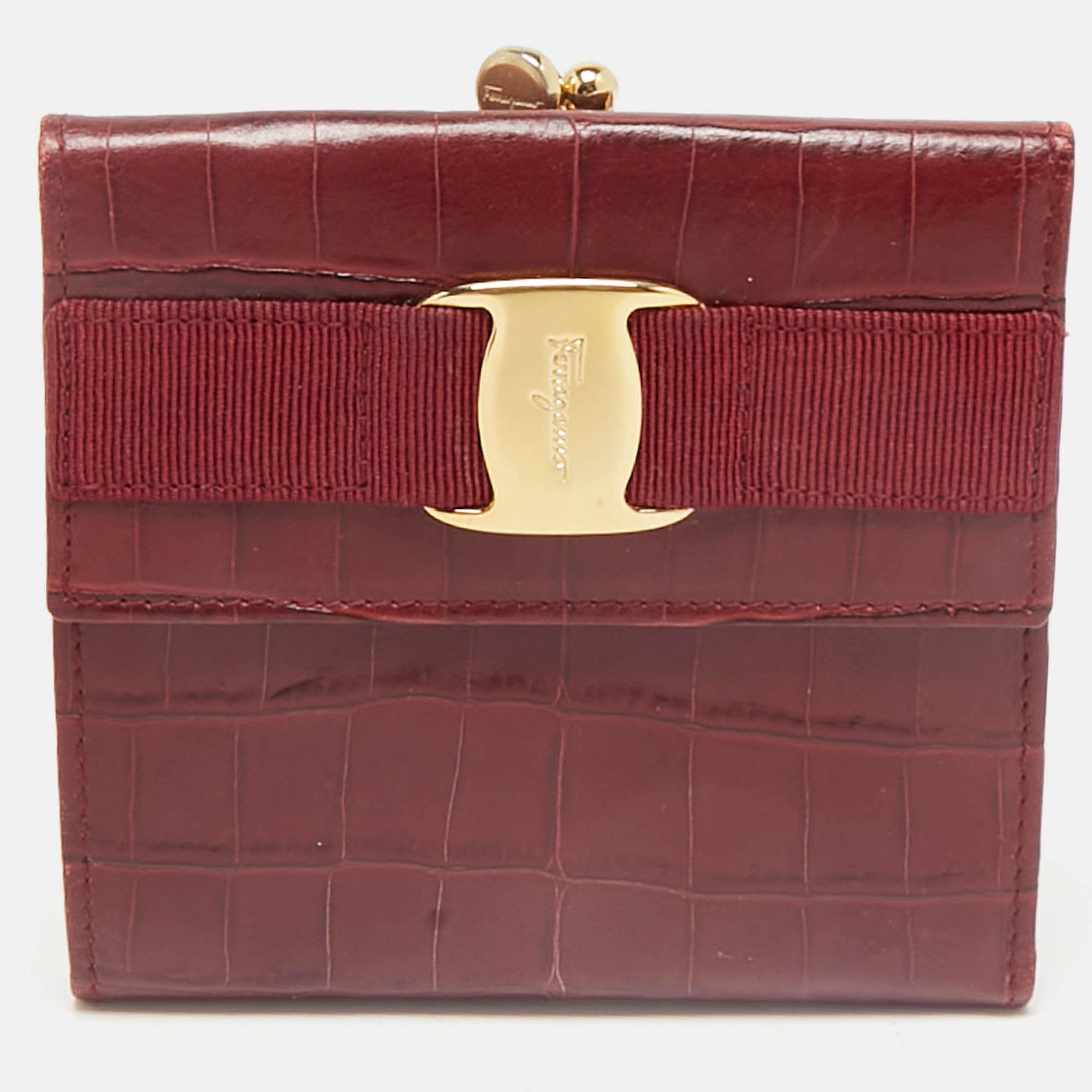 Salvatore Ferragamo Red Croc Embossed Leather Vara Bow French Wallet
Salvatore Ferragamo Red Croc Embossed Leather Vara Bow French Wallet