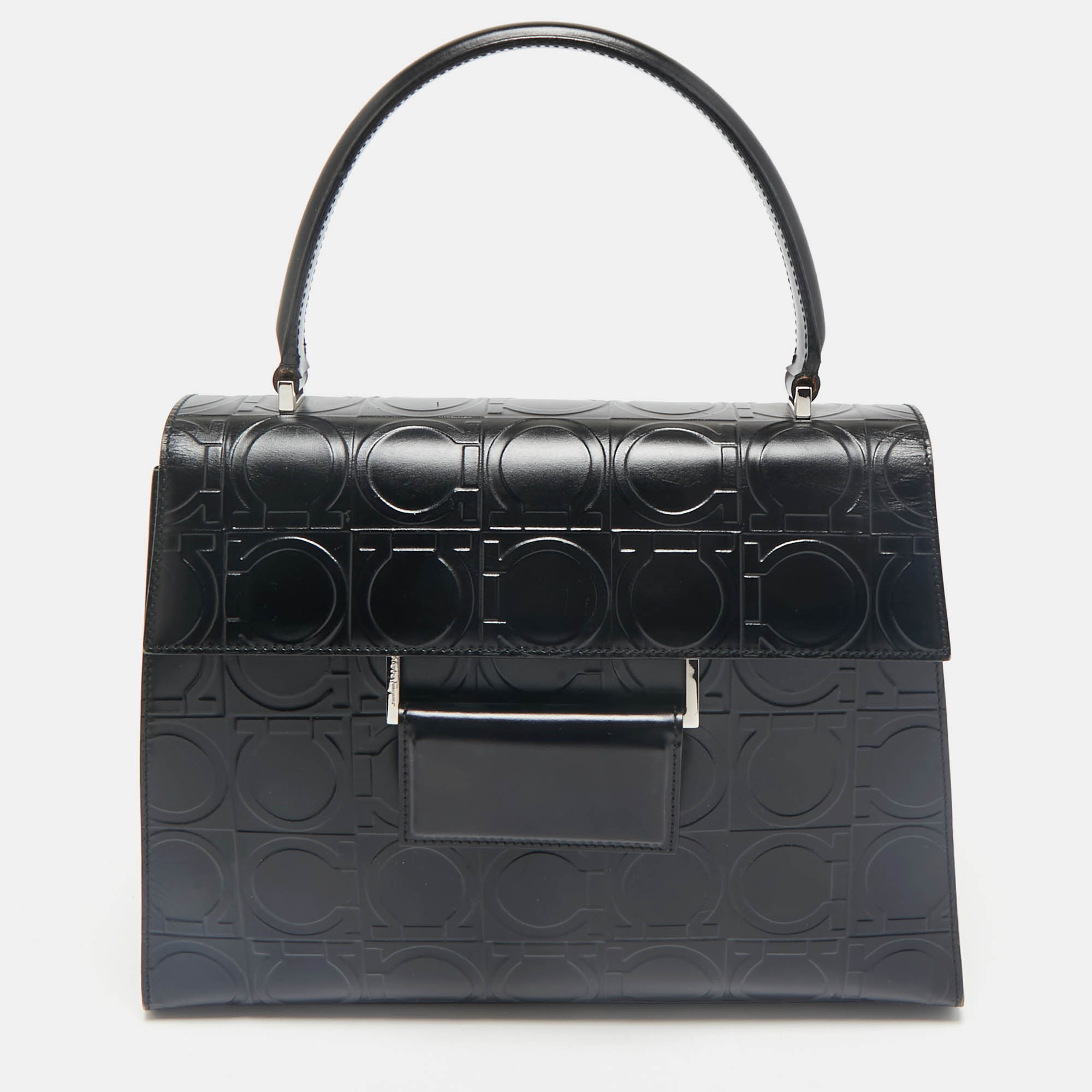 Salvatore Ferragamo Black Embossed Leather Gancini Top Handle Bag
Salvatore Ferragamo Black Embossed Leather Gancini Top Handle Bag