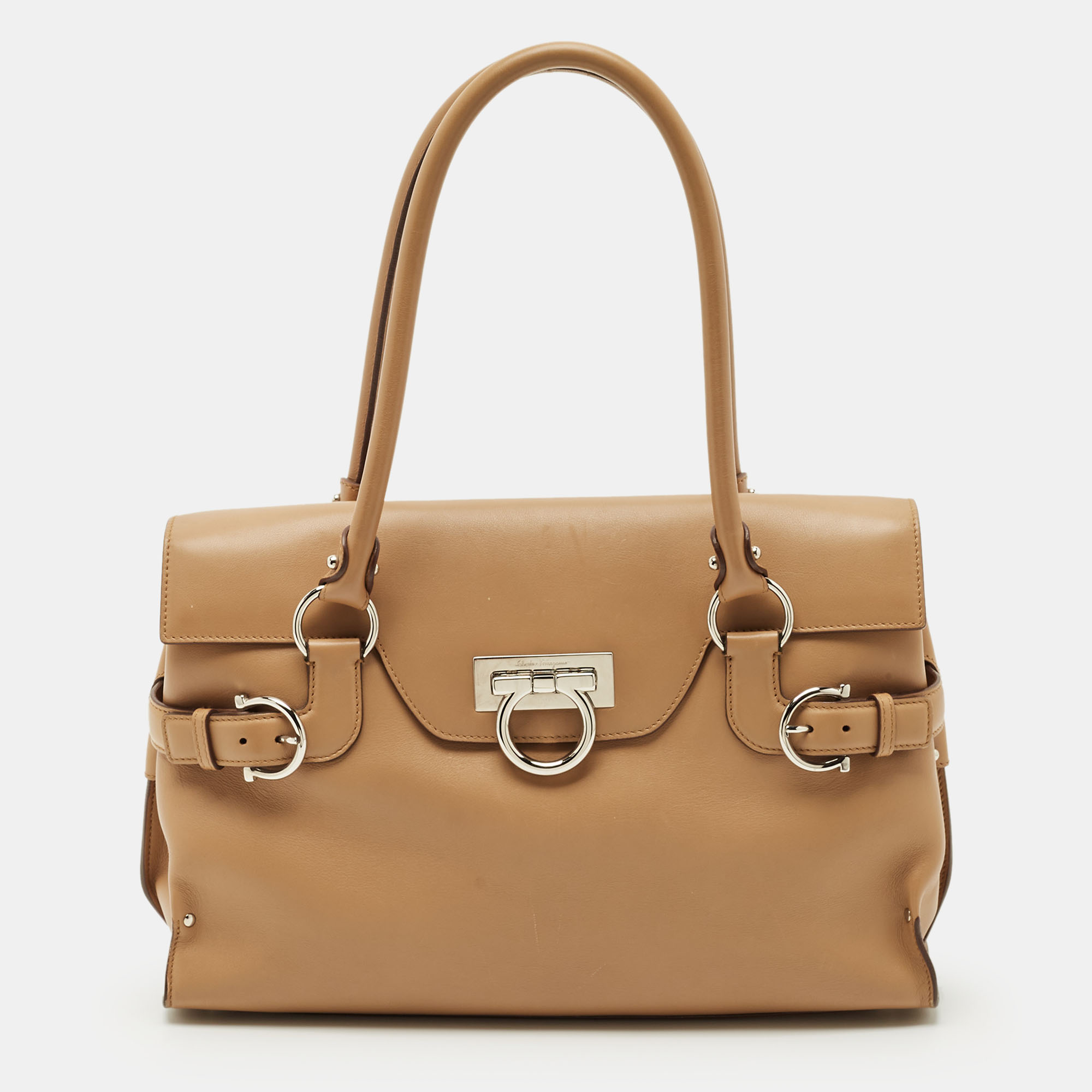 Salvatore Ferragamo Beige Leather Gancio Tote - Salvatore Ferragamo - Modalova