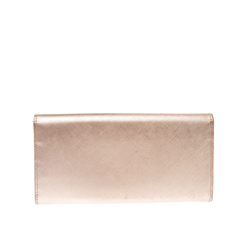 Salvatore Ferragamo Beige Metallic Leather Bow Continental Wallet
