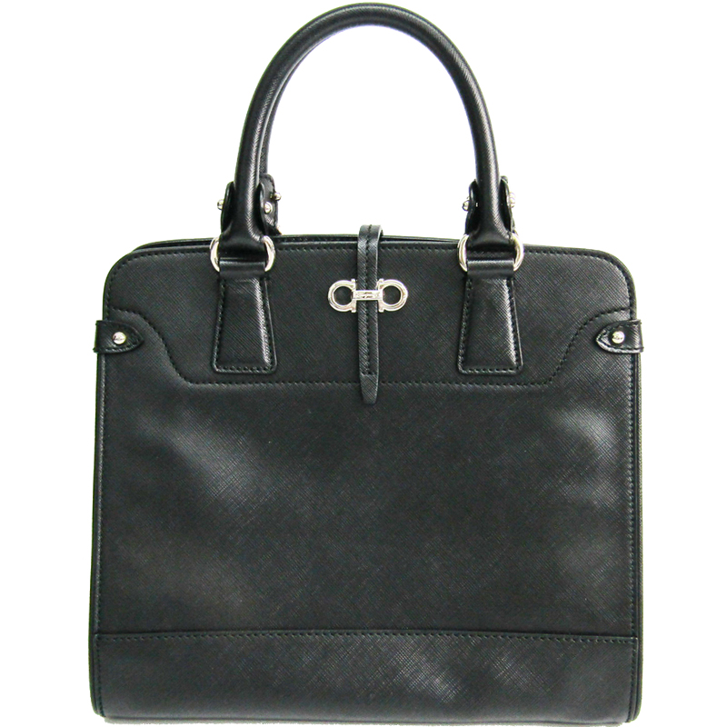 Image of Salvatore Ferragamo Black Leather Small Briana Vertical Tote Bag