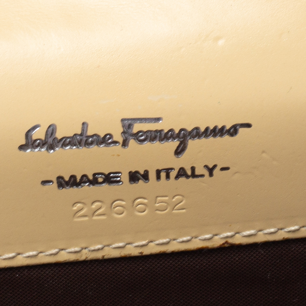Salvatore Ferragamo Cream Leather Small Gancio Flap Clutch