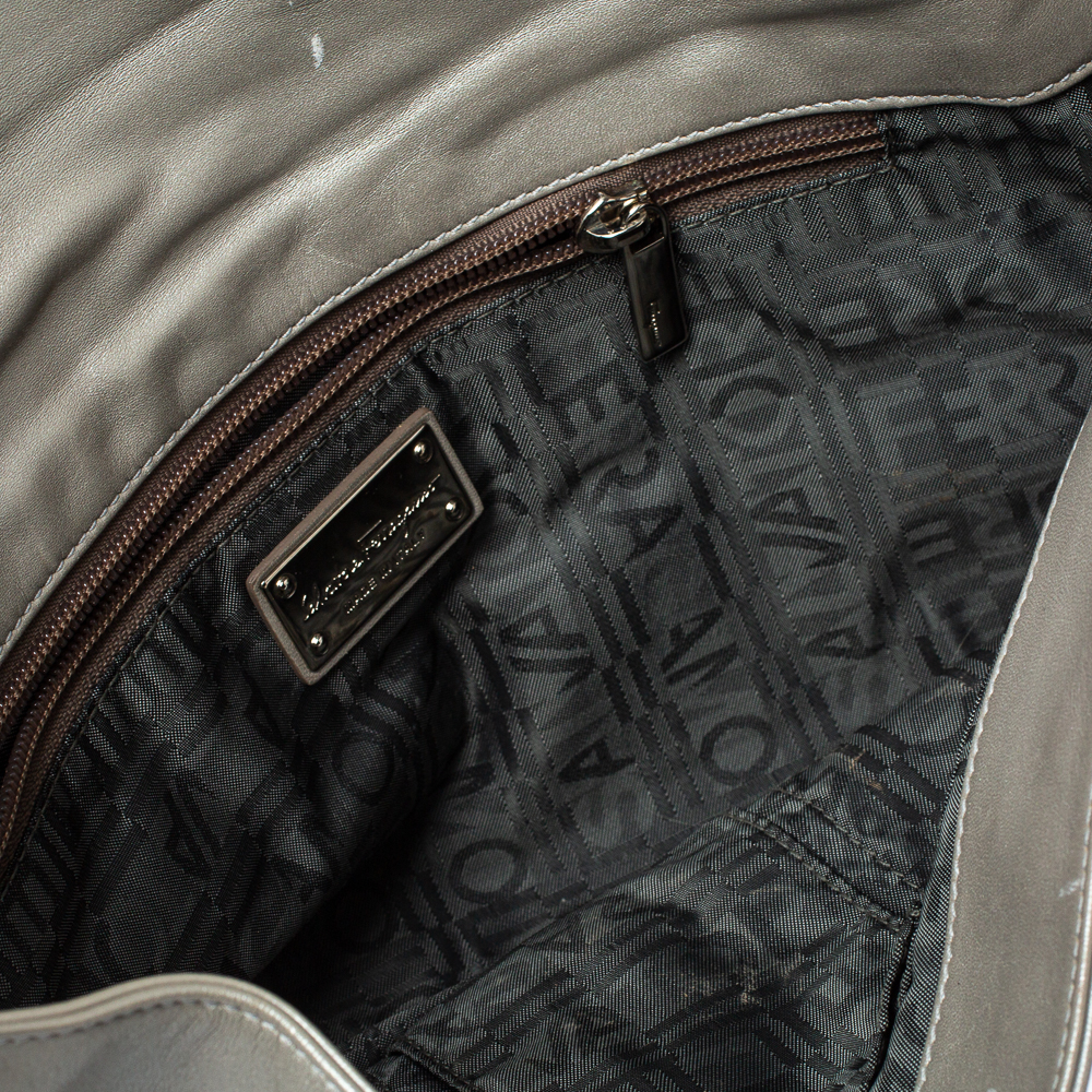 Salvatore Ferragamo Grey Pleated Leather Oversized Clutch