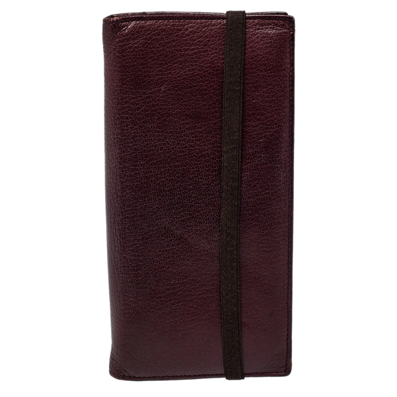 Salvatore Ferragamo Burgundy Leather Long Bifold Wallet