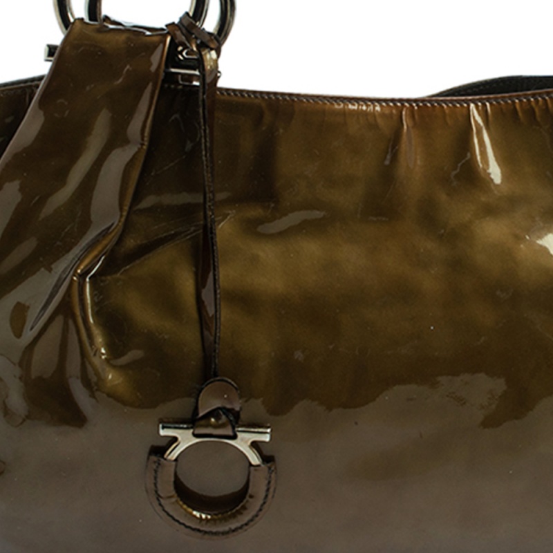 Salvatore Ferragamo Olive Green Patent Leather Shoulder Bag