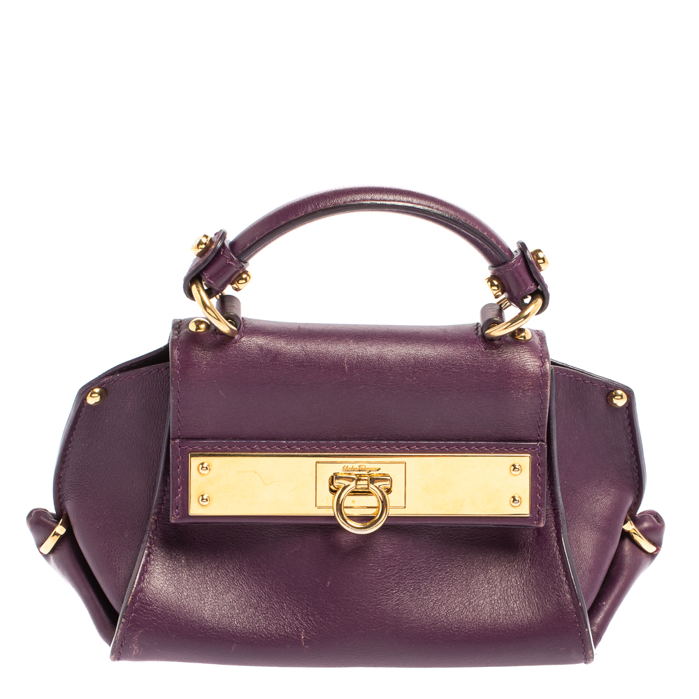 Salvatore Ferragamo Purple Leather Mini Sofia Crossbody Bag