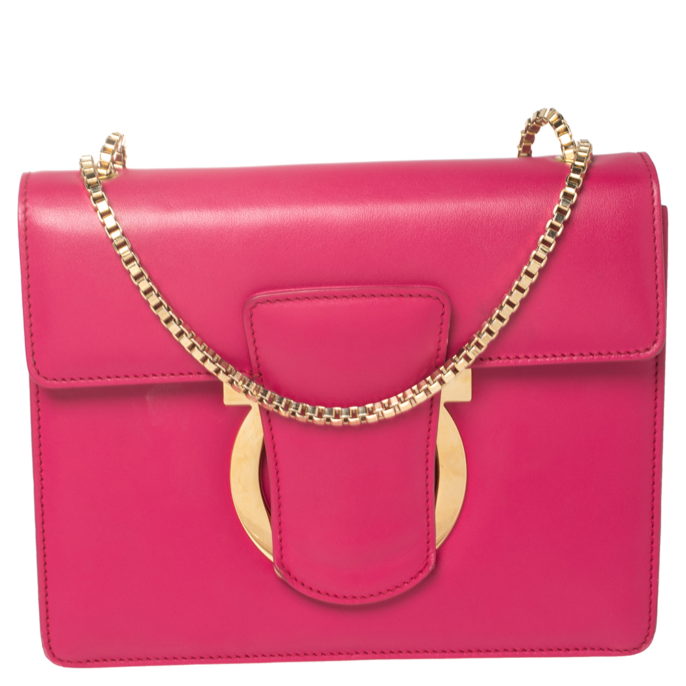 Salvatore Ferragamo Pink Leather Flap Crossbody Bag