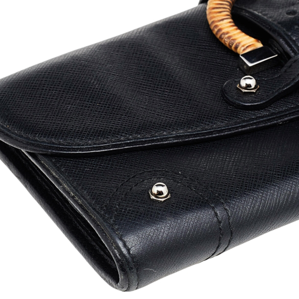 Salvatore Ferragamo Black Leather Vintage Gancini Buckle Continental Wallet