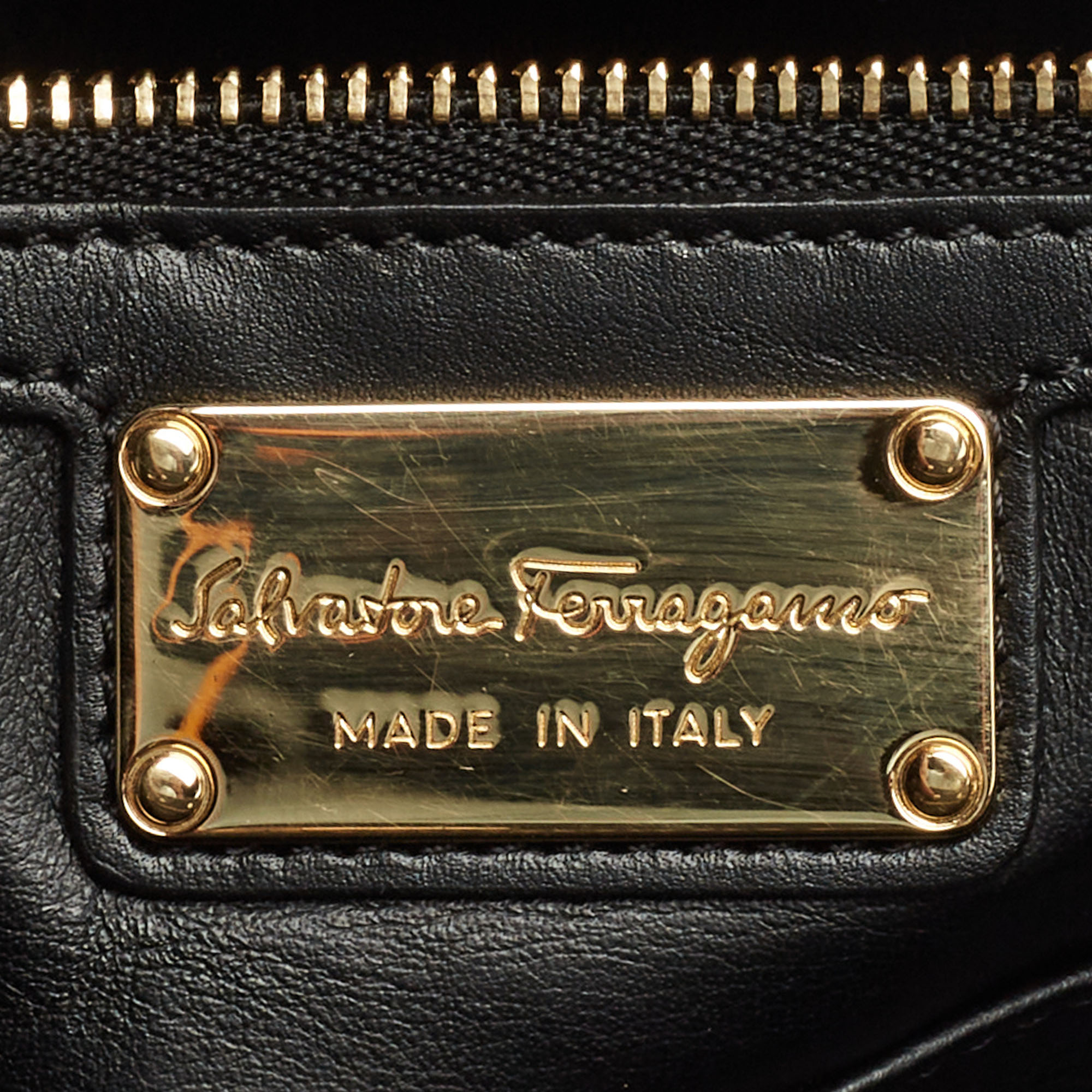 Salvatore Ferragamo Black Leather Medium Studded Melike Tote