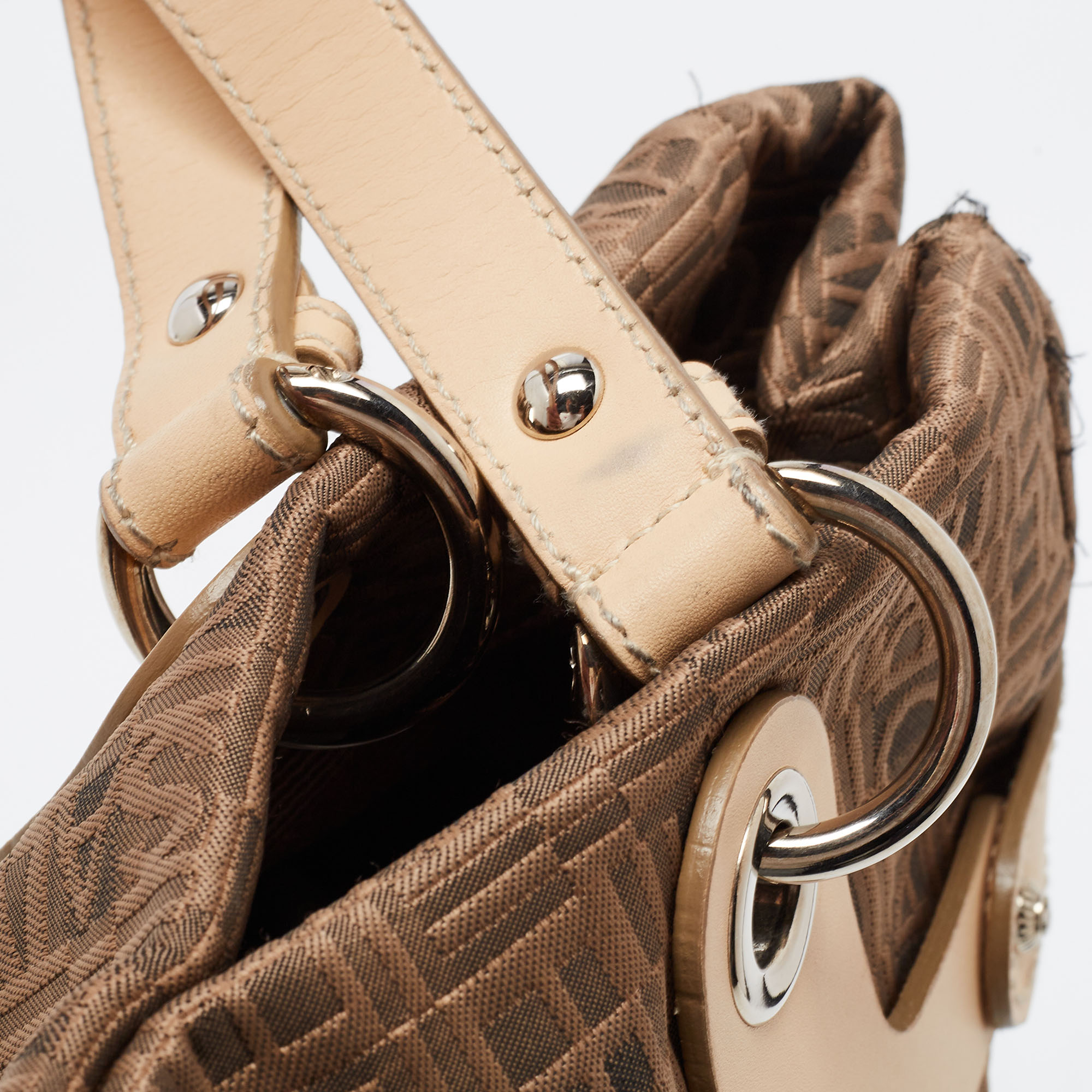 Salvatore Ferragamo Brown/Beige Jacquard Fabric And Leather Tote
