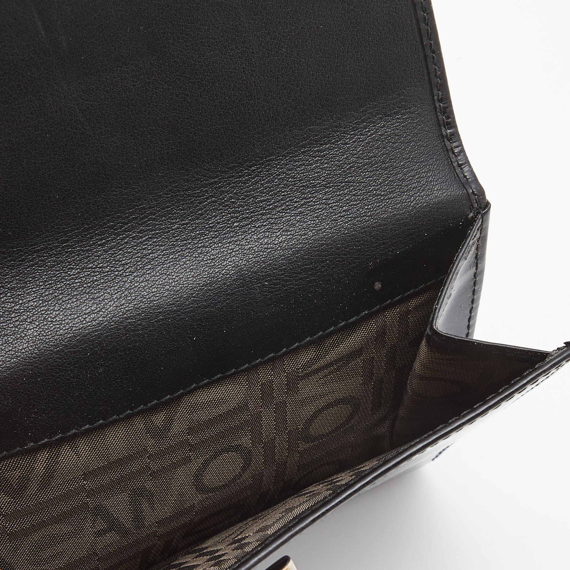 Salvatore Ferragamo Black Patent Leather Gancini Tri Fold Wallet