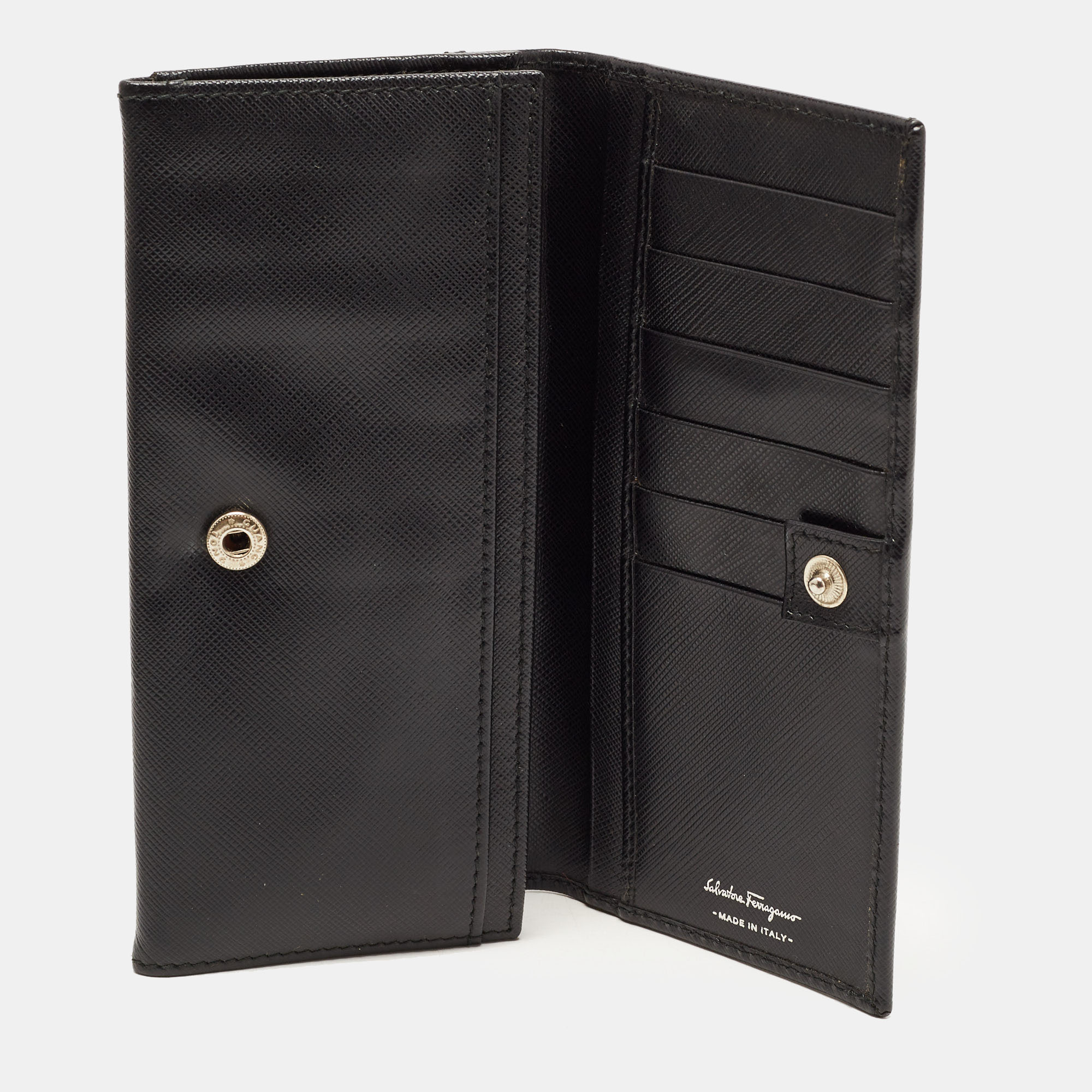 Salvatore Ferragamo Black Gancio Leather Continental Wallet
