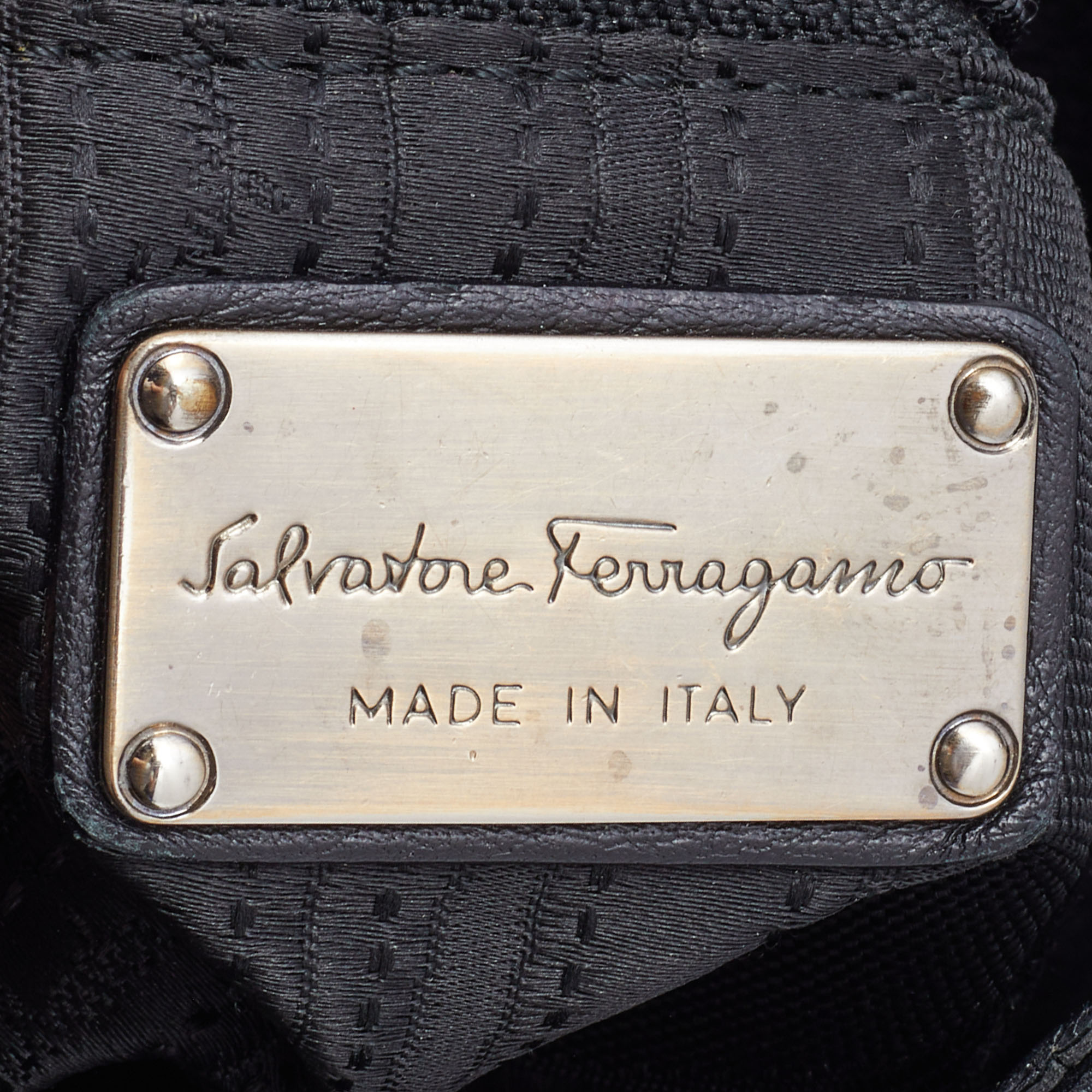 Salvatore Ferragamo Black Leather Gancini Braided Handle Hobo