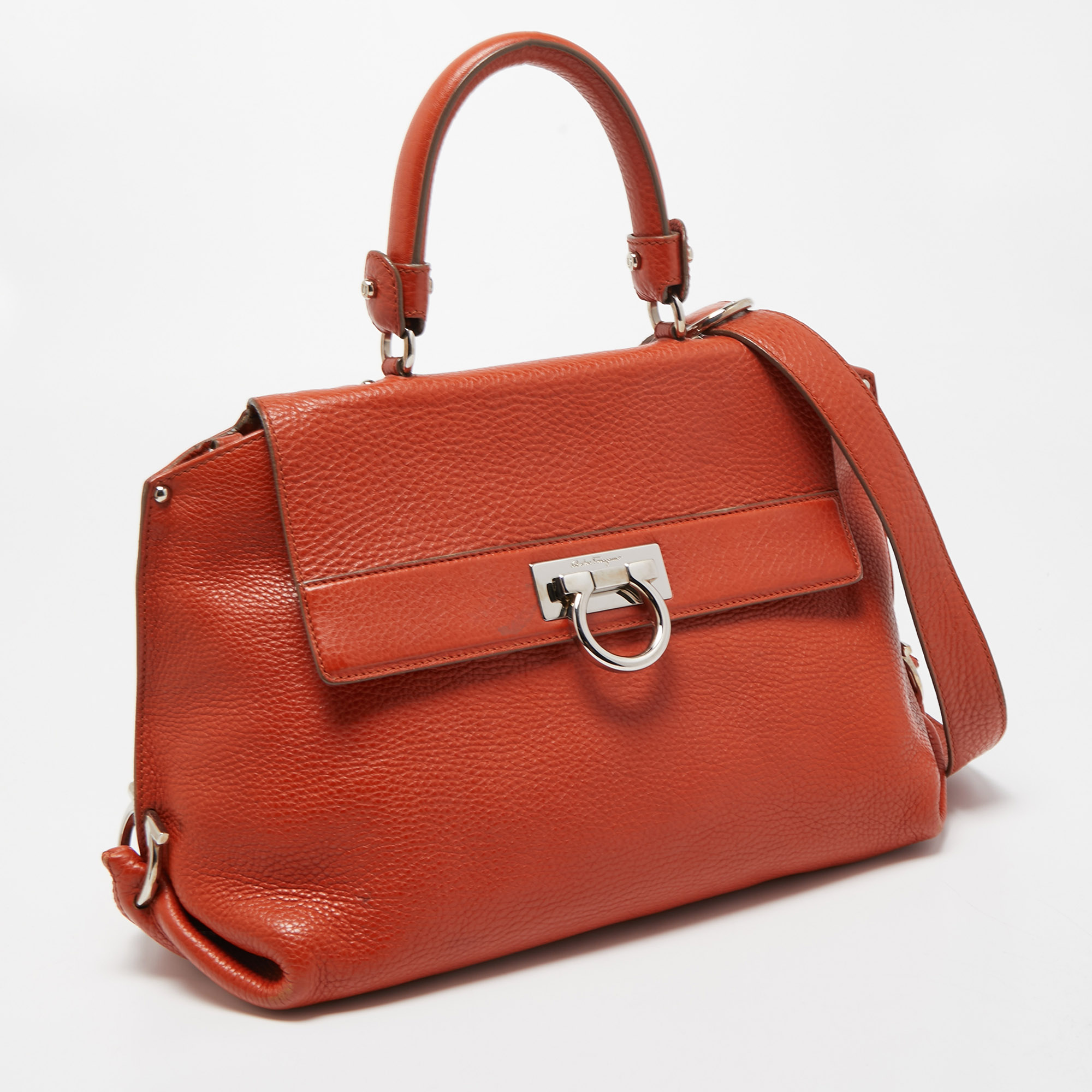 Salvatore Ferragamo Orange Leather Medium Sofia Top Handle Bag