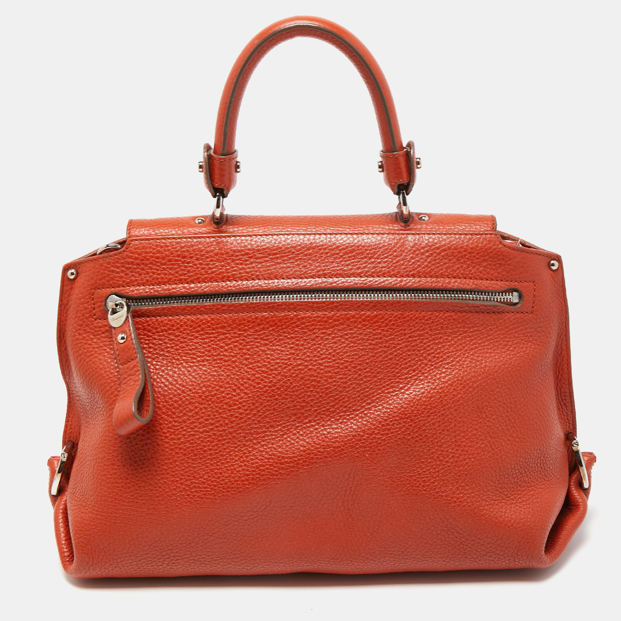 Salvatore Ferragamo Orange Leather Medium Sofia Top Handle Bag