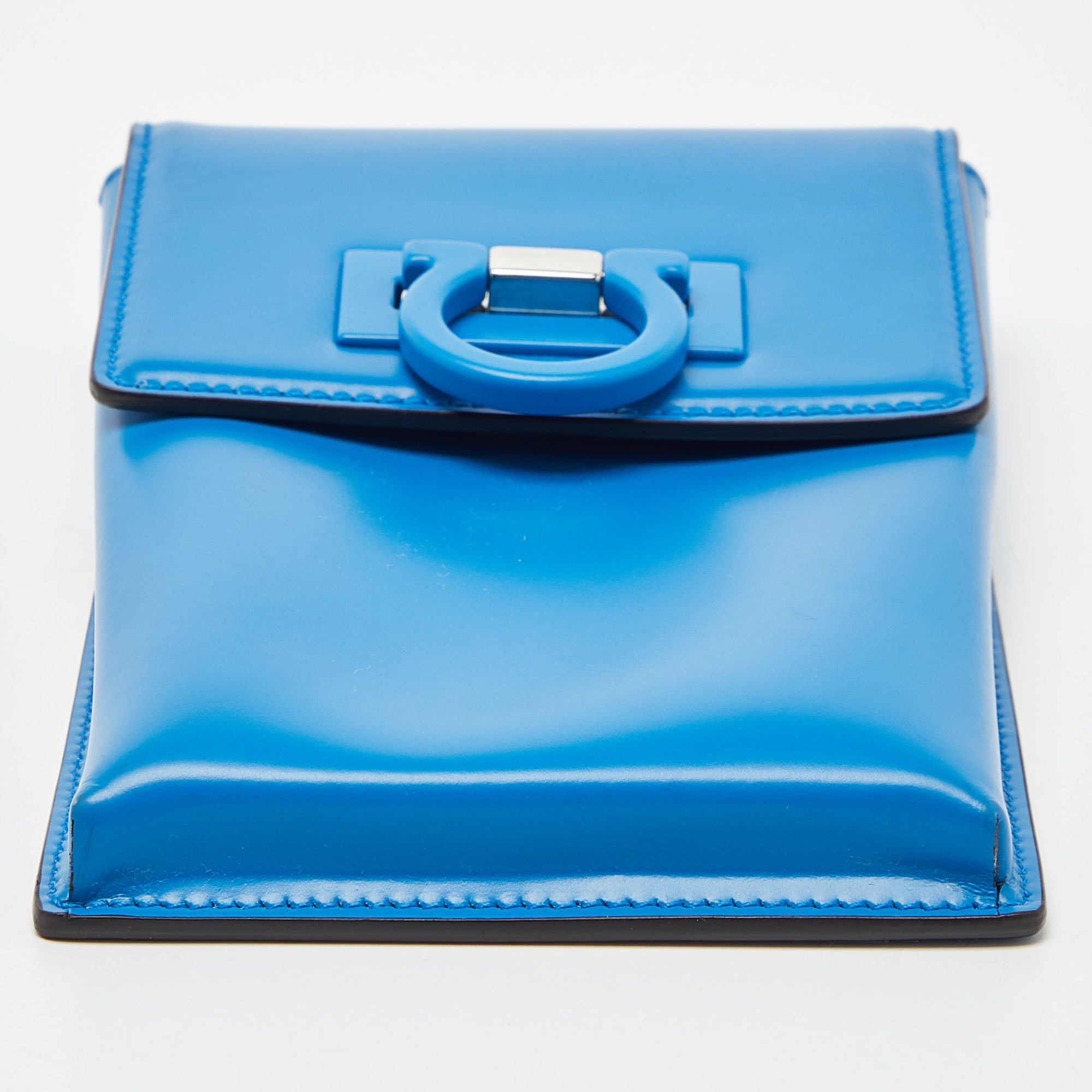 Salvatore Ferragamo Blue Leather Trifolio Phone Holder Crossbody Bag