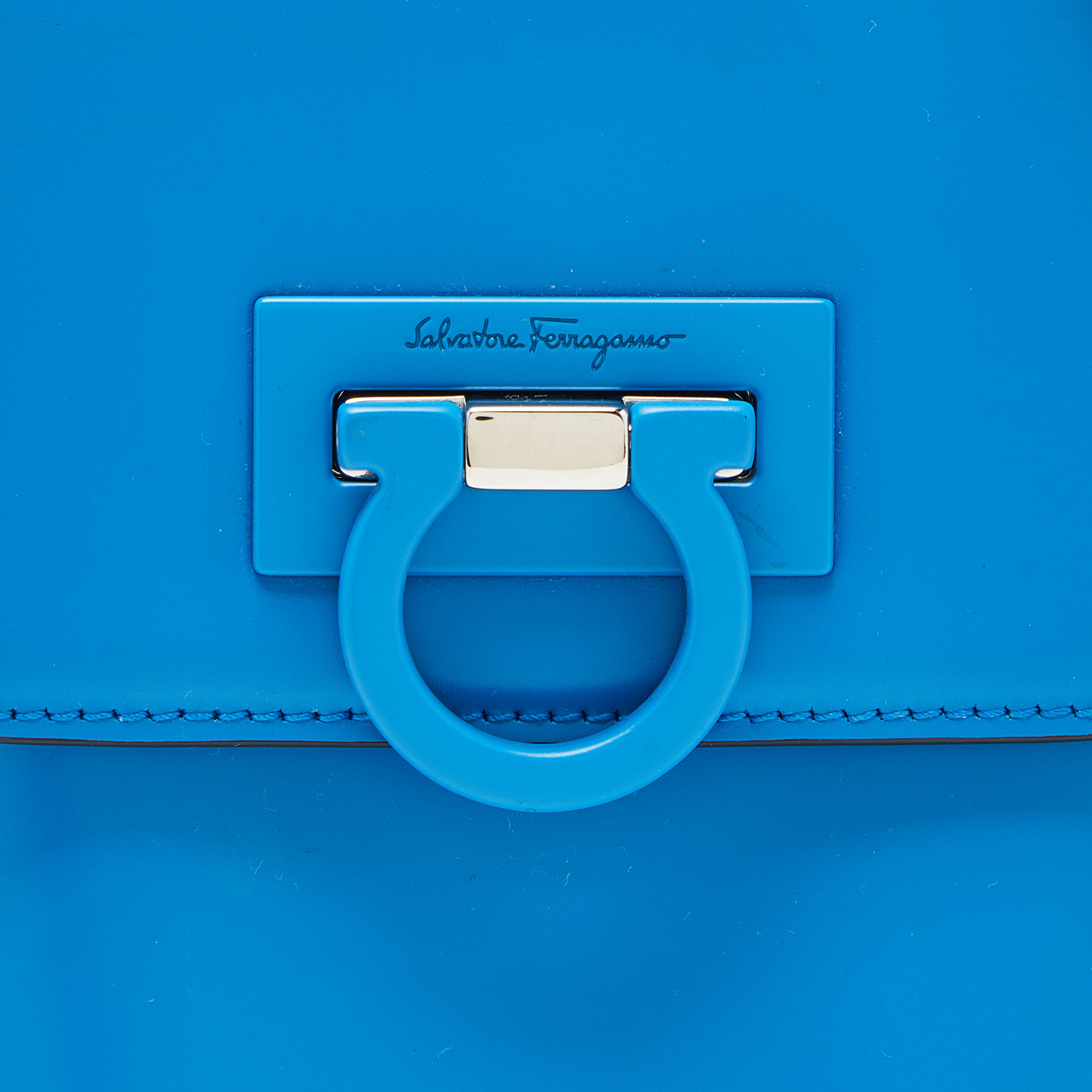 Salvatore Ferragamo Blue Leather Trifolio Phone Holder Crossbody Bag