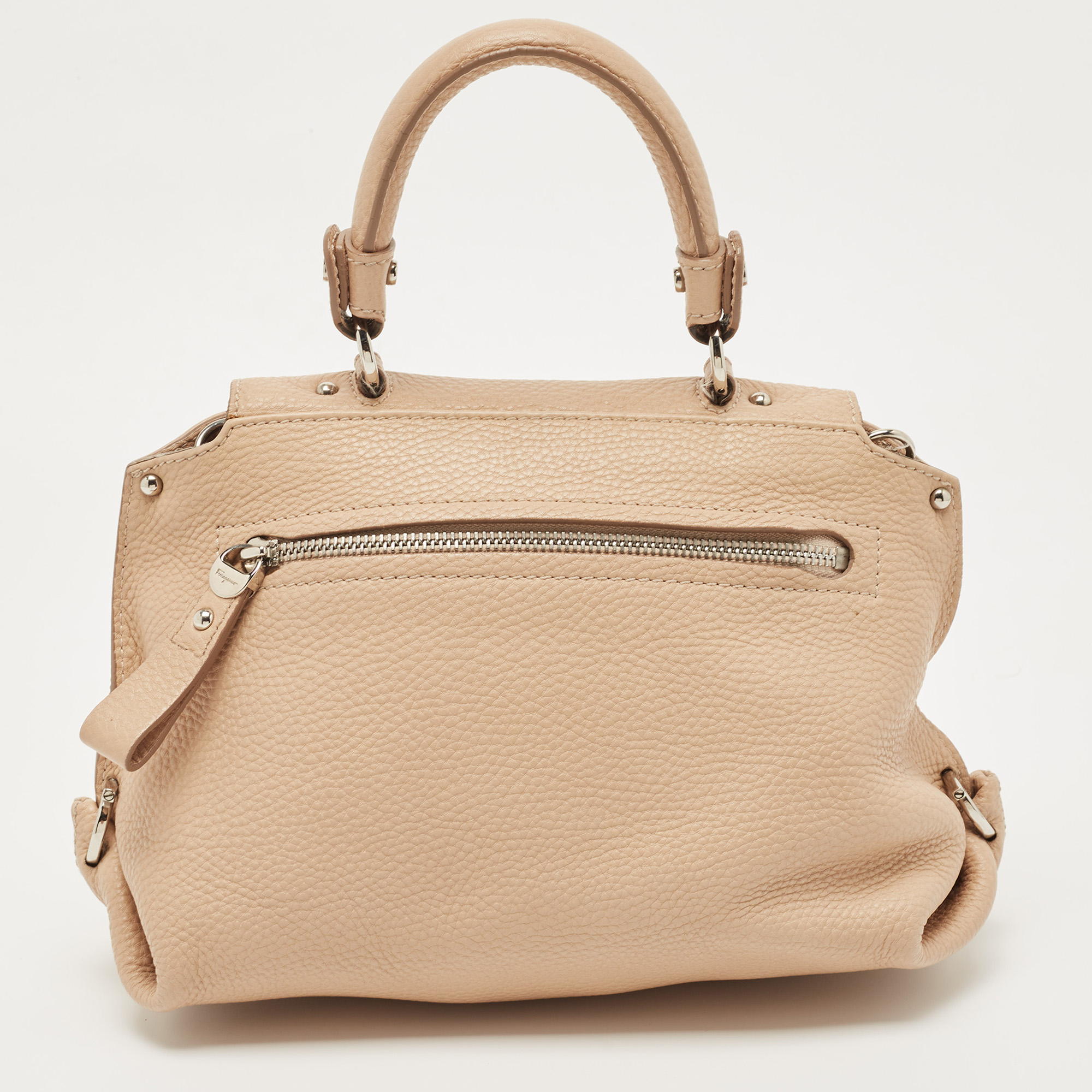 Salvatore Ferragamo Beige Leather Small Sofia Top Handle Bag