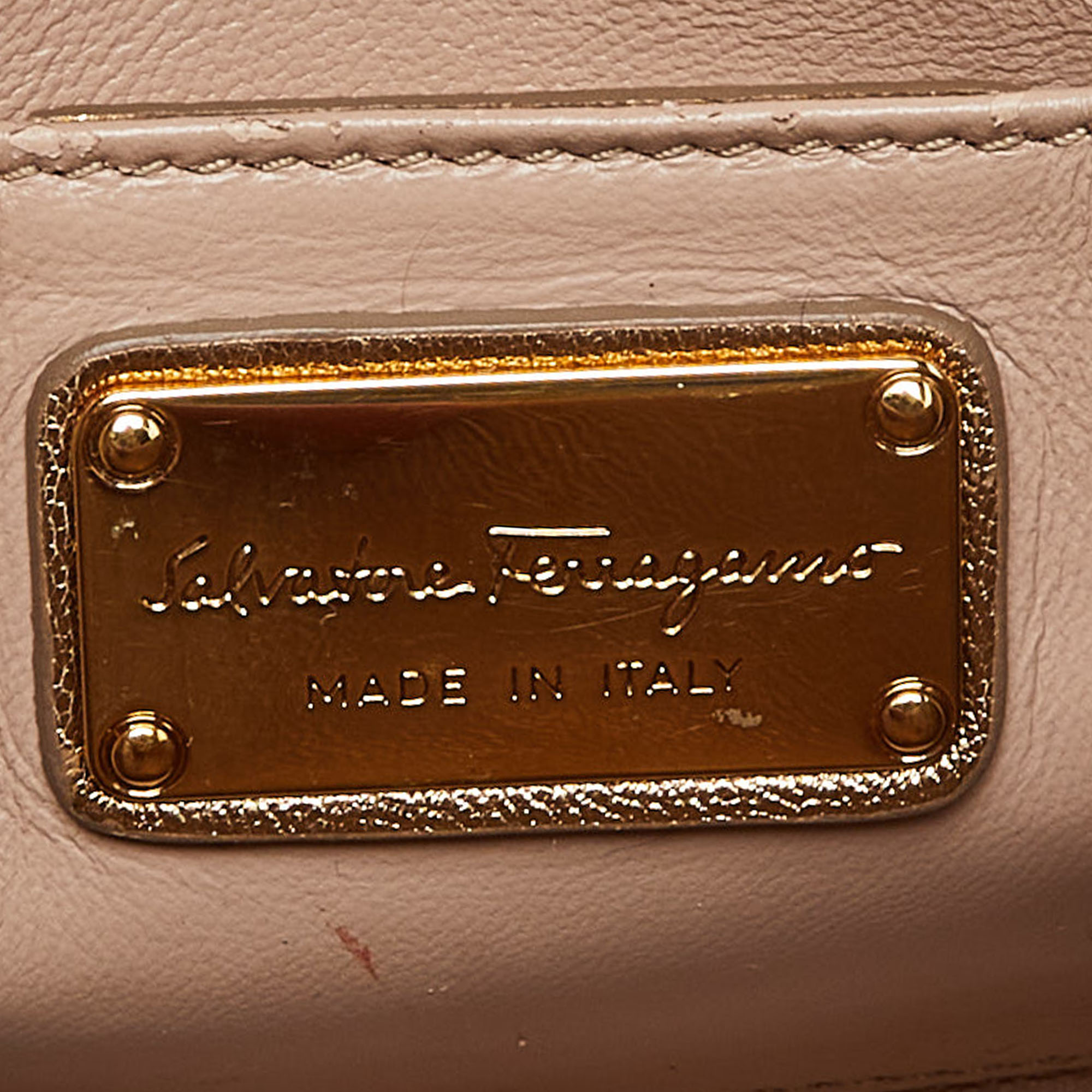 Salvatore Ferragamo Gold Leather Mini Sofia Top Handle Bag